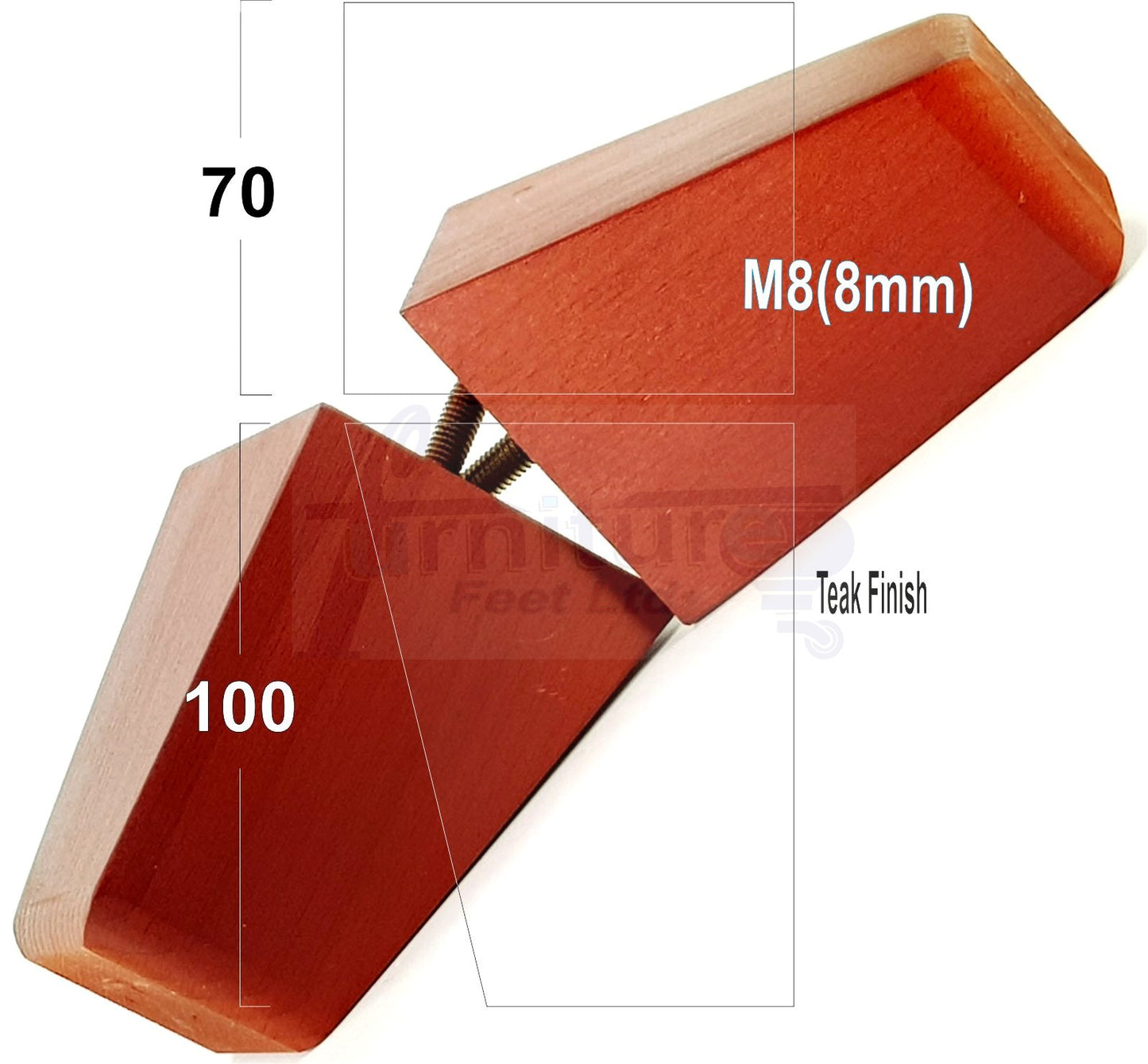 4x Angled Block Wood Sofa Legs 100mm High Replacement Furniture Feet Chairs Cabinets M8(8mm)