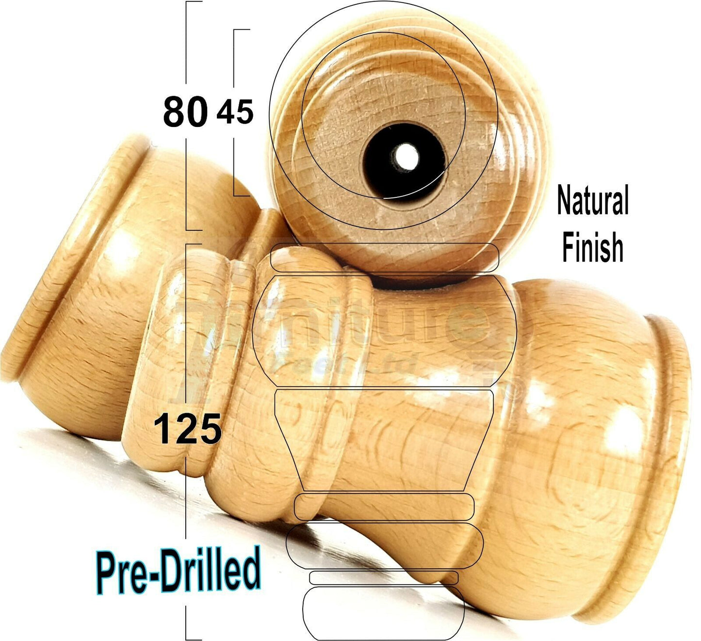 4x Replacement Turned Furniture Sofa Leg Chair Settee Feet 125mm High (Self-Fix)