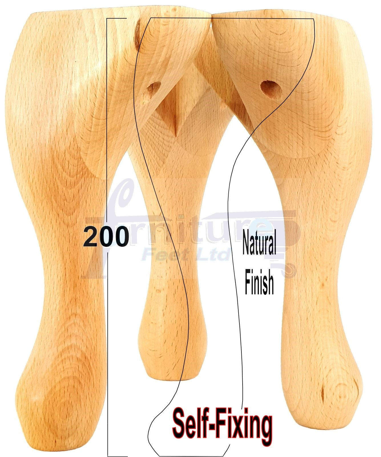 4 Wooden Traditional Queen Anne Furniture Legs 200mm Sofa Chair Beds (Self-Fix)