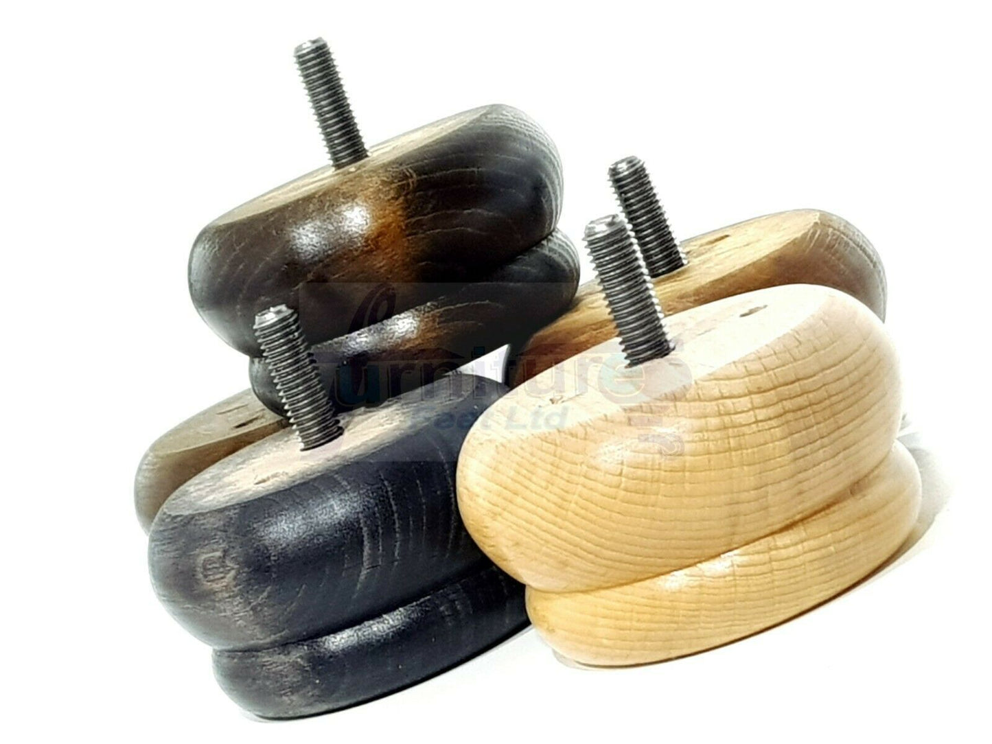 4 Turned Wood Furniture Legs Chair Sofa Bed M8 Replacement Bun Feet 50mm High
