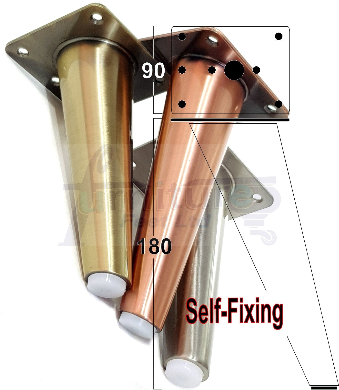 4x Metal Chrome Furniture Legs 180mm High Angled Feet Sofa Chair Cabinets Beds