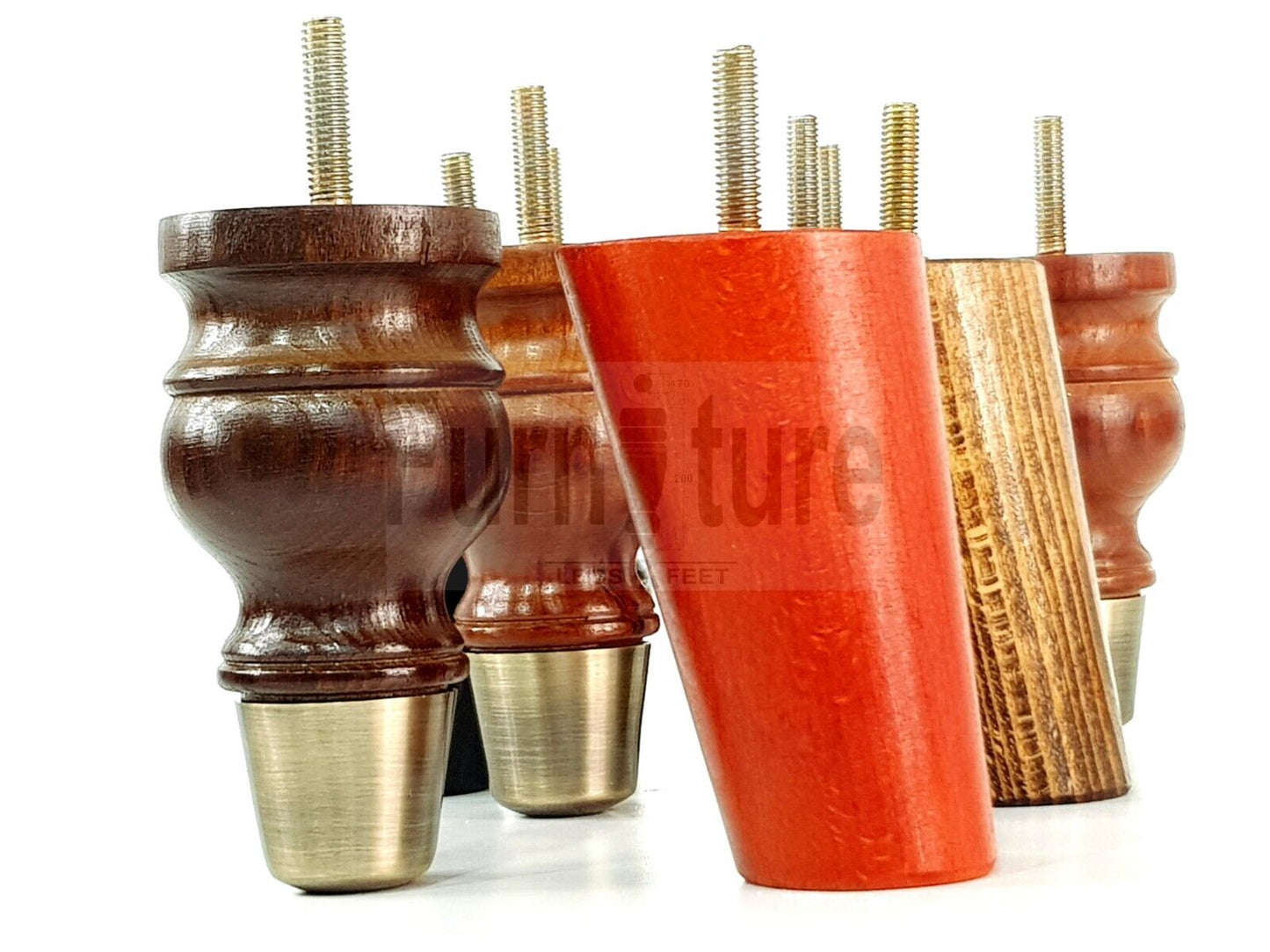 4x Wood Furniture Feet 2 With Brass Slipper Cup M8 Chair Sofa Settee Legs 110mm
