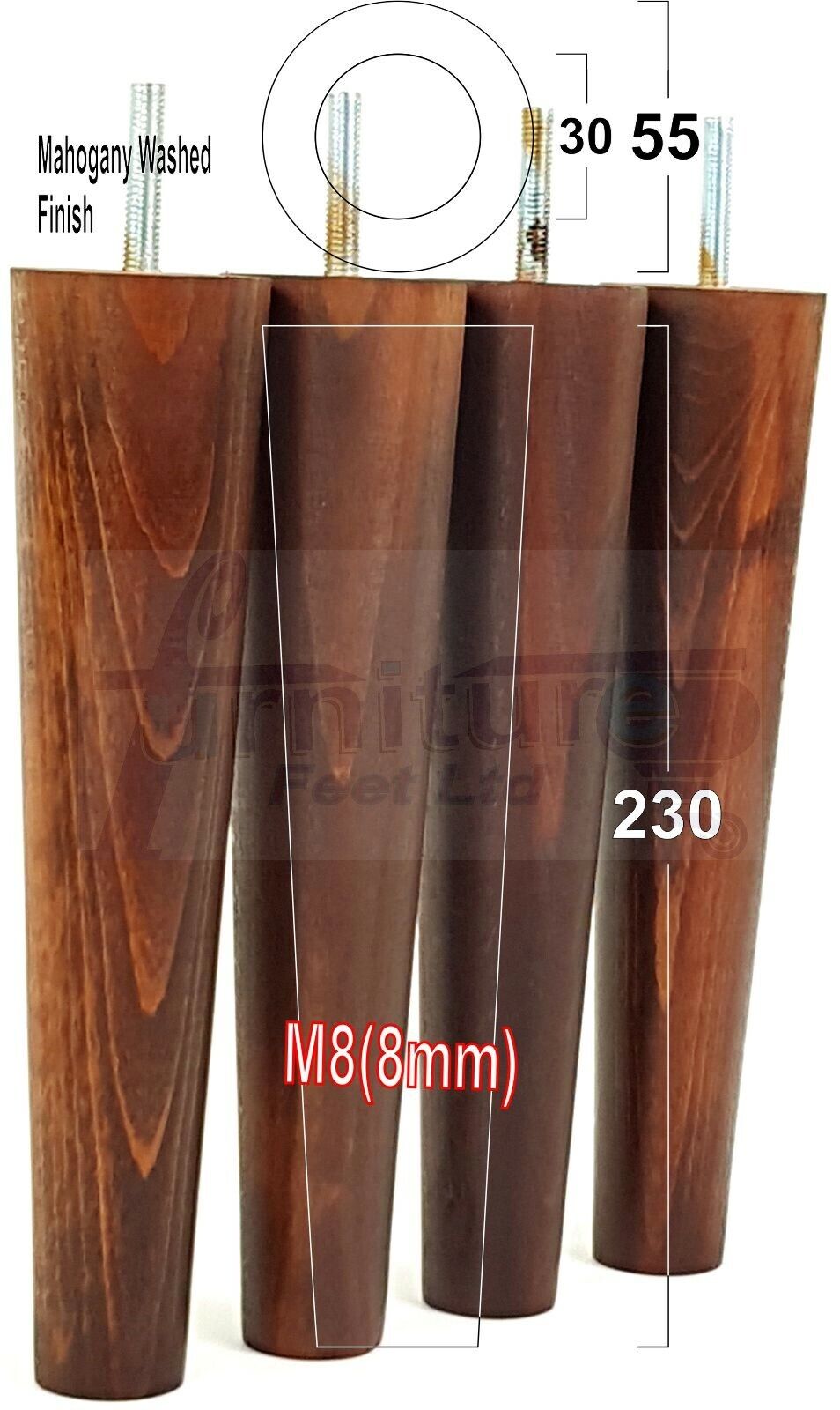 4 Solid Retro Wood Replacement Furniture Chair Legs M8 Settee Sofa Feet 230mm High