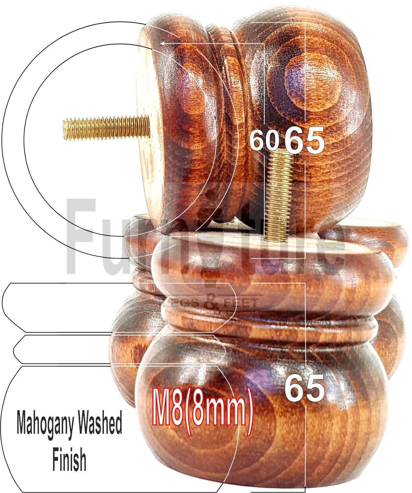 4 Wood Bun Feet Replacement Turned Furniture Legs 60mm High Multiple Colours 2 Inches Tall Chairs Stools Sofa Beds Cabinets M8