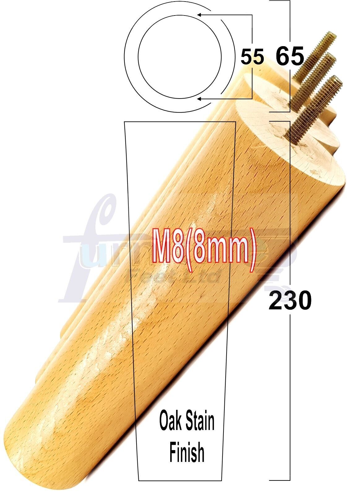 4 Solid Wood Turned Furniture Legs Replacement Bun Feet 230mm High Chairs Stools Sofa Bed Legs Settee & Cabinets M8 Multiple Colours