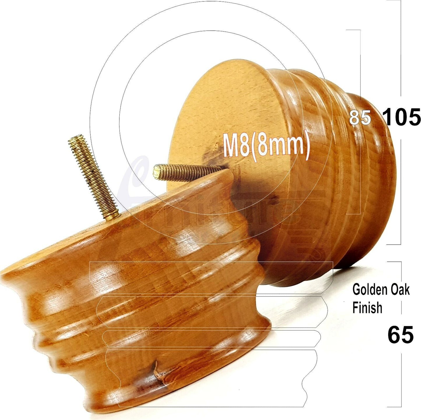 4x Turned Wooden Furniture Replacement Legs 65mm High 8mm Tread