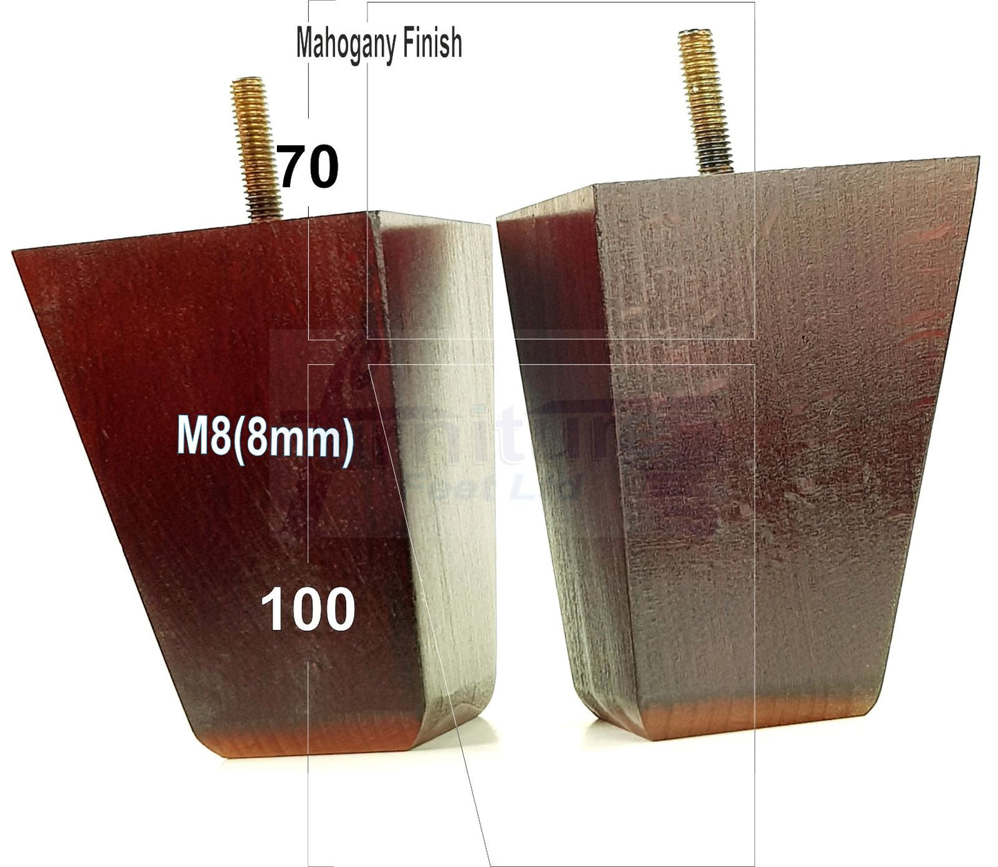4x Angled Block Wood Sofa Legs 100mm High Replacement Furniture Feet Chairs Cabinets M8(8mm)