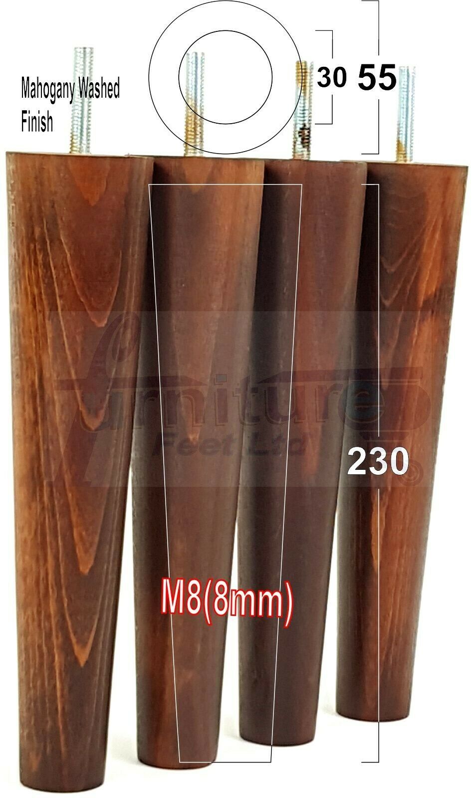 4 Solid Retro Wood Replacement Furniture Chair Legs M8 Settee Sofa Feet 230mm High
