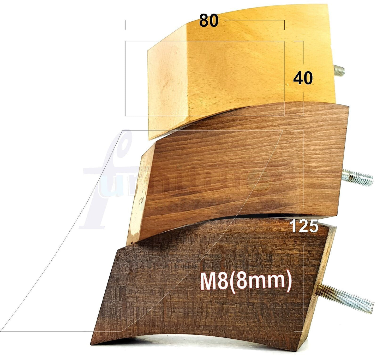 SET OF 4 WOODEN FURNITURE FEET 125mm HIGH REPLACEMENT SOFA LEGS 8mm Thread