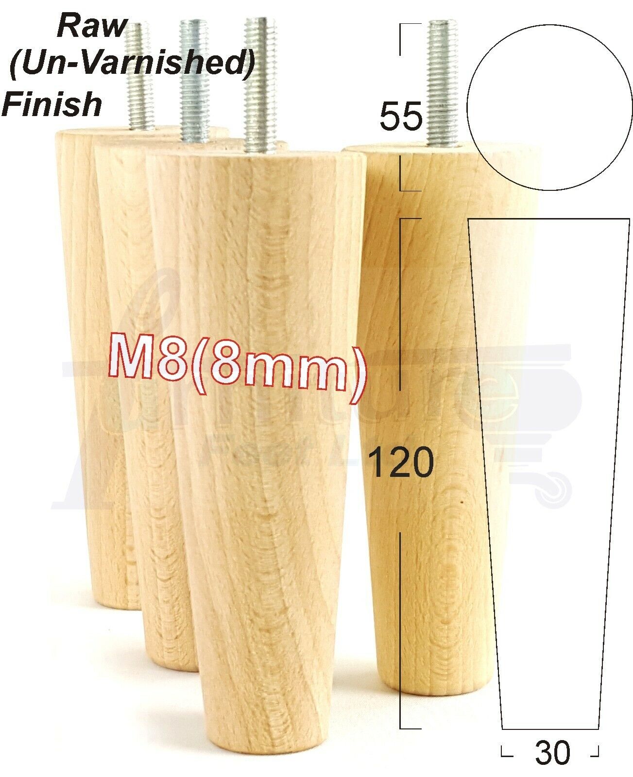 4 Wood Replacement Furniture Chair Legs M8 Footstool Settee Sofa Feet 120mm High