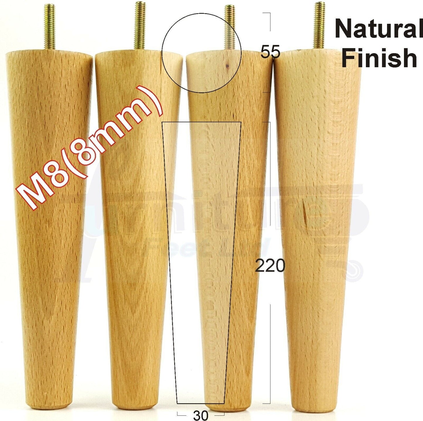4 Retro Wood Replacement Furniture Chair Legs M8 Footstool Settee Sofa Feet 220mm High