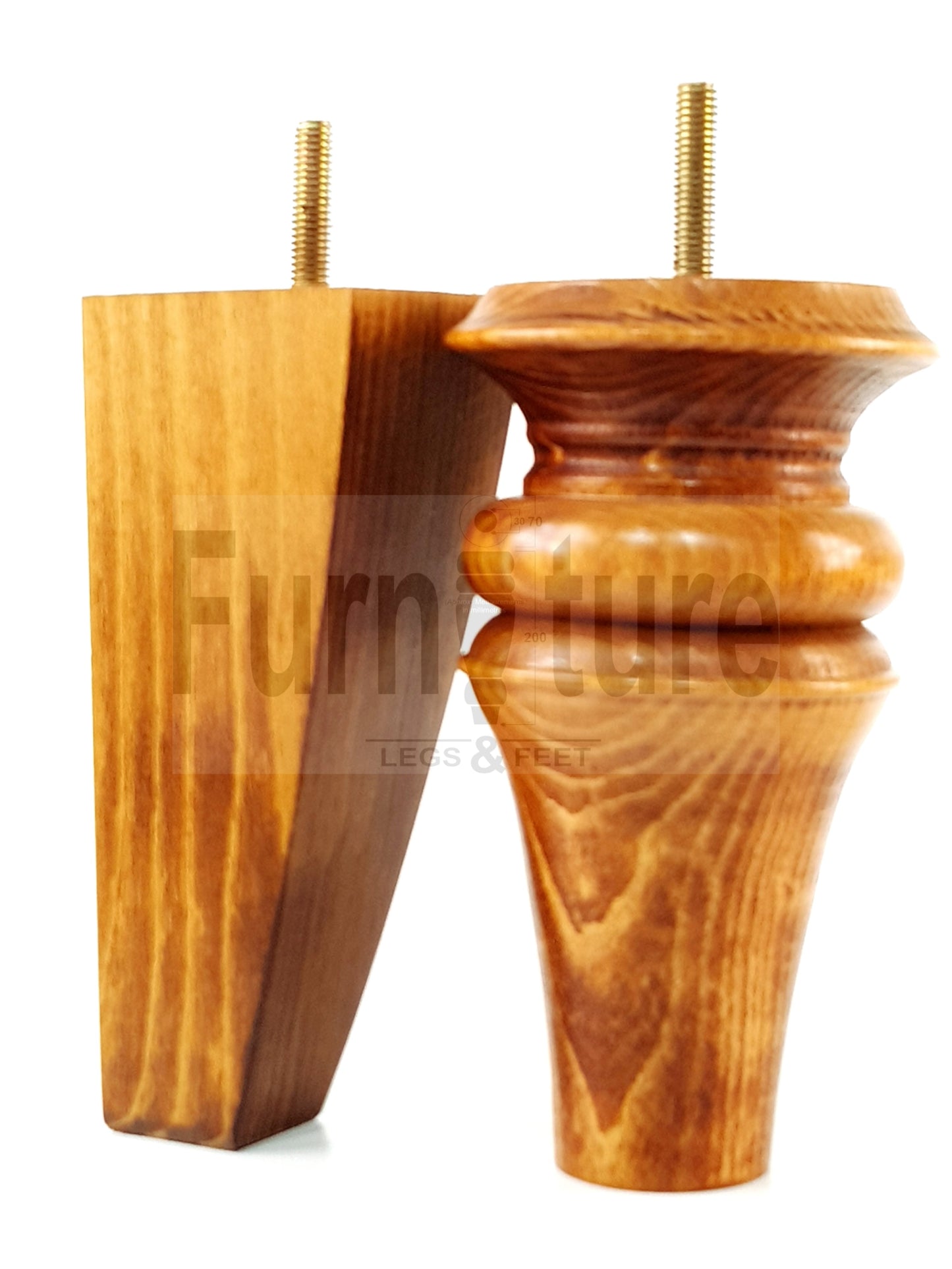 2x Turned & 2x Curved Back Wooden Feet Replacement Furniture Legs 150mm M8(8mm)