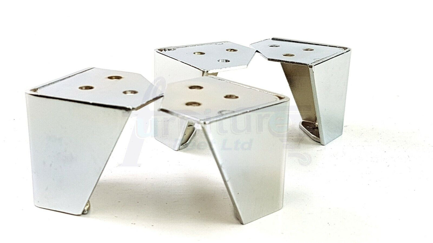 4 Metal Furniture Legs 60mm High Chrome Corner Feet Sofa Chair Beds Cabinets