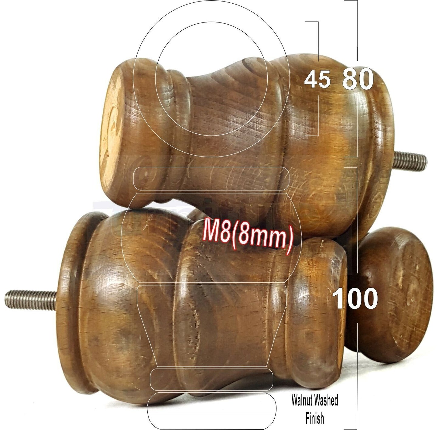 4 Turned Wood Furniture Chair Legs M8 Replacement Sofa Settee Chair Bed Feet 100mm High