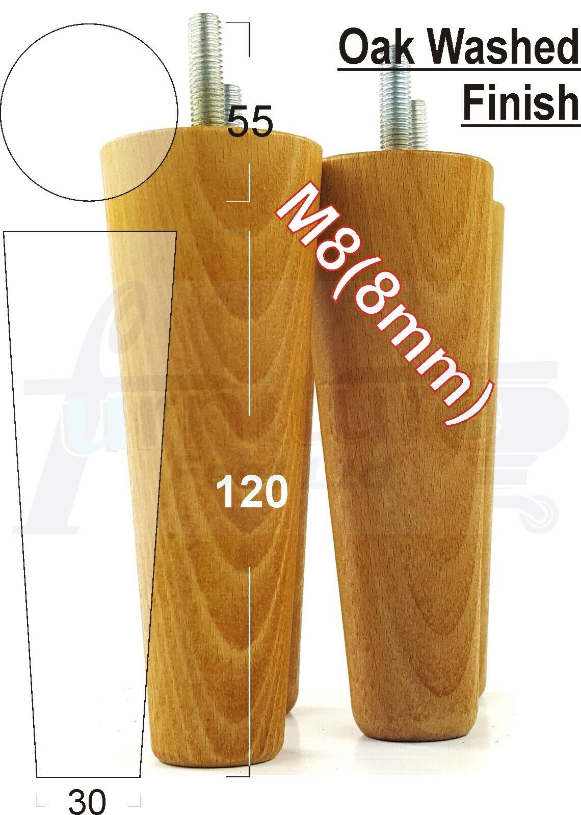 4 Wood Replacement Furniture Chair Legs M8 Footstool Settee Sofa Feet 120mm High