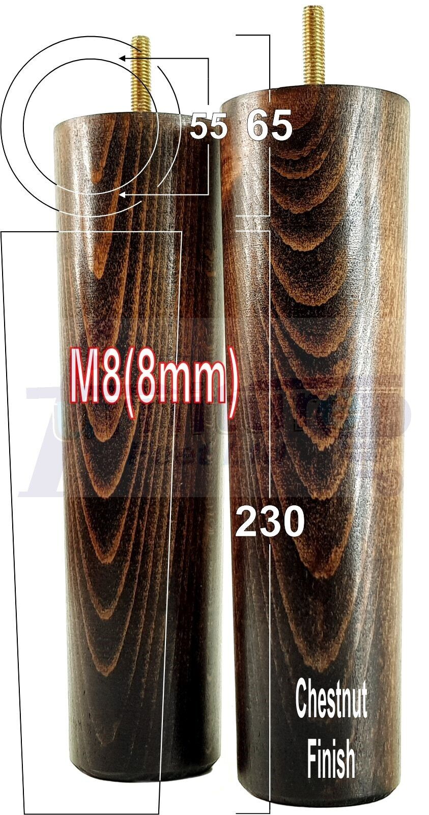 4 Solid Wood Turned Furniture Legs Replacement Bun Feet 230mm High Chairs Stools Sofa Bed Legs Settee & Cabinets M8 Multiple Colours