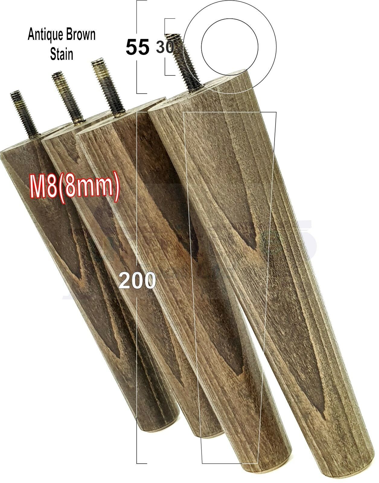 4 Retro Turned Wood Replacement Furniture Chair Legs M8 Footstool Settee Sofa Feet 200mm High
