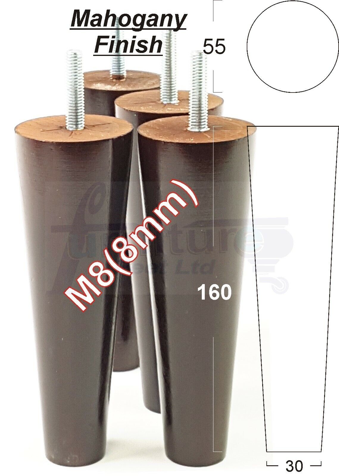 4 Solid Wood Replacement Furniture Chair Legs M8 Settee Sofa Feet 160mm High