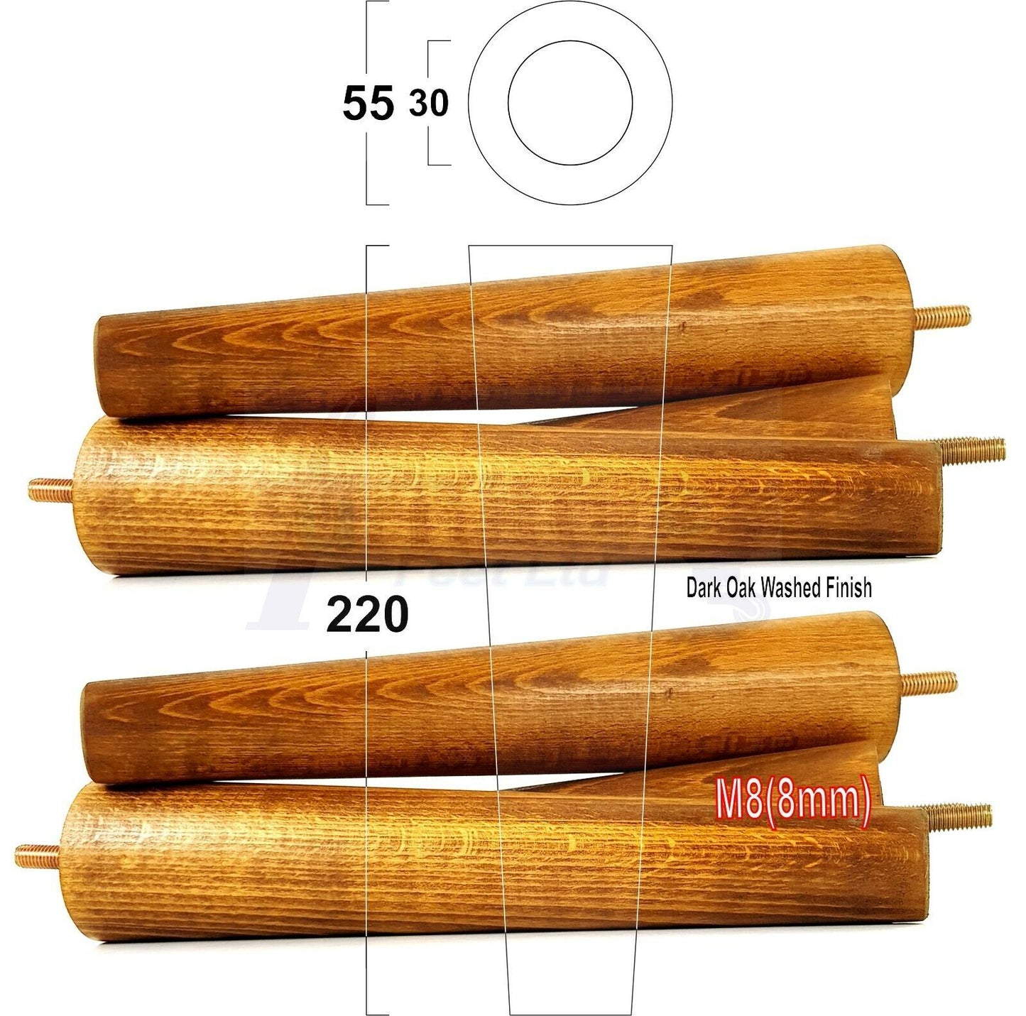 4 Retro Wood Replacement Furniture Chair Legs M8 Footstool Settee Sofa Feet 220mm High