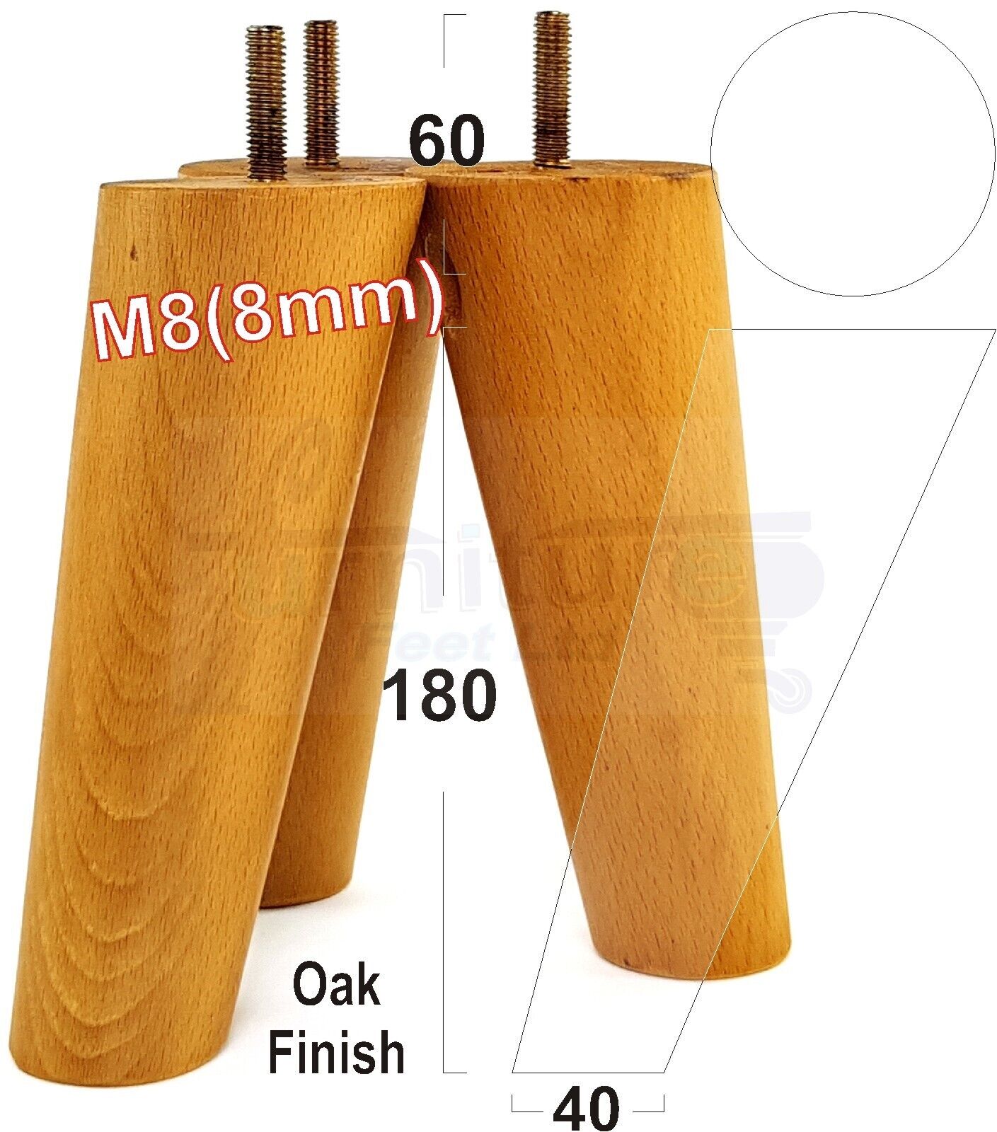 4 Solid Wood Turned Furniture Feet Replacement Mid Centry Angled Retro Legs 180mm High M8 Sofa Chairs Stools Cabinets Beds
