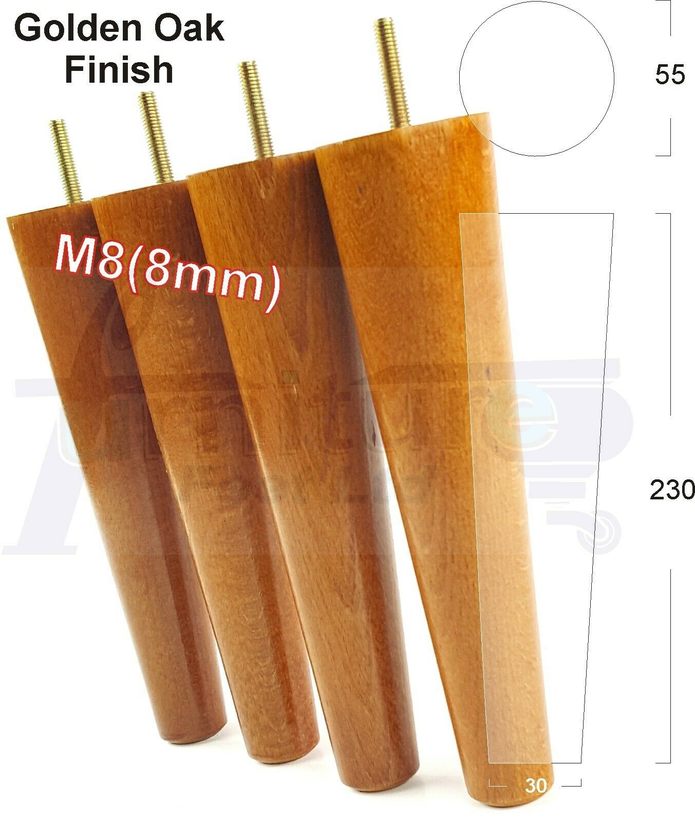 4 Solid Retro Wood Replacement Furniture Chair Legs M8 Settee Sofa Feet 230mm High