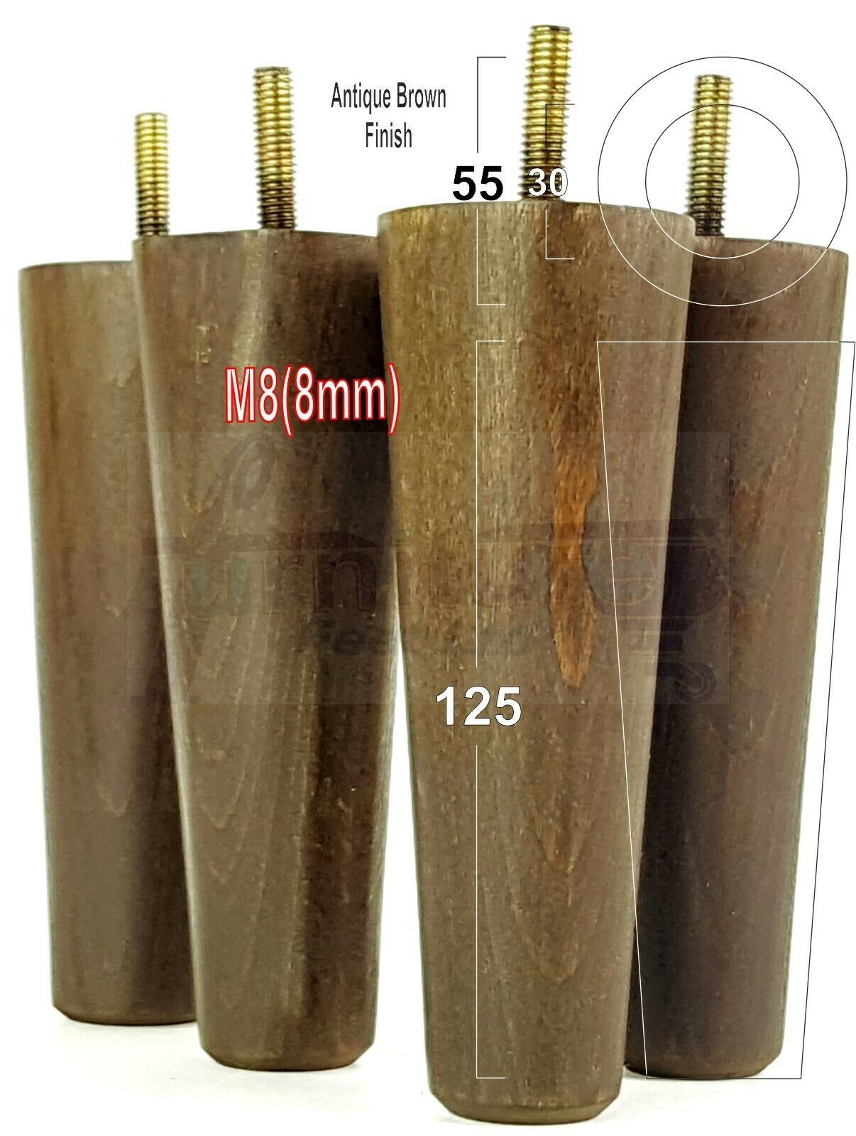 4 Solid Retro Wood Replacement Turned Furniture Chair Legs M8 Settee Sofa Feet 125mm High