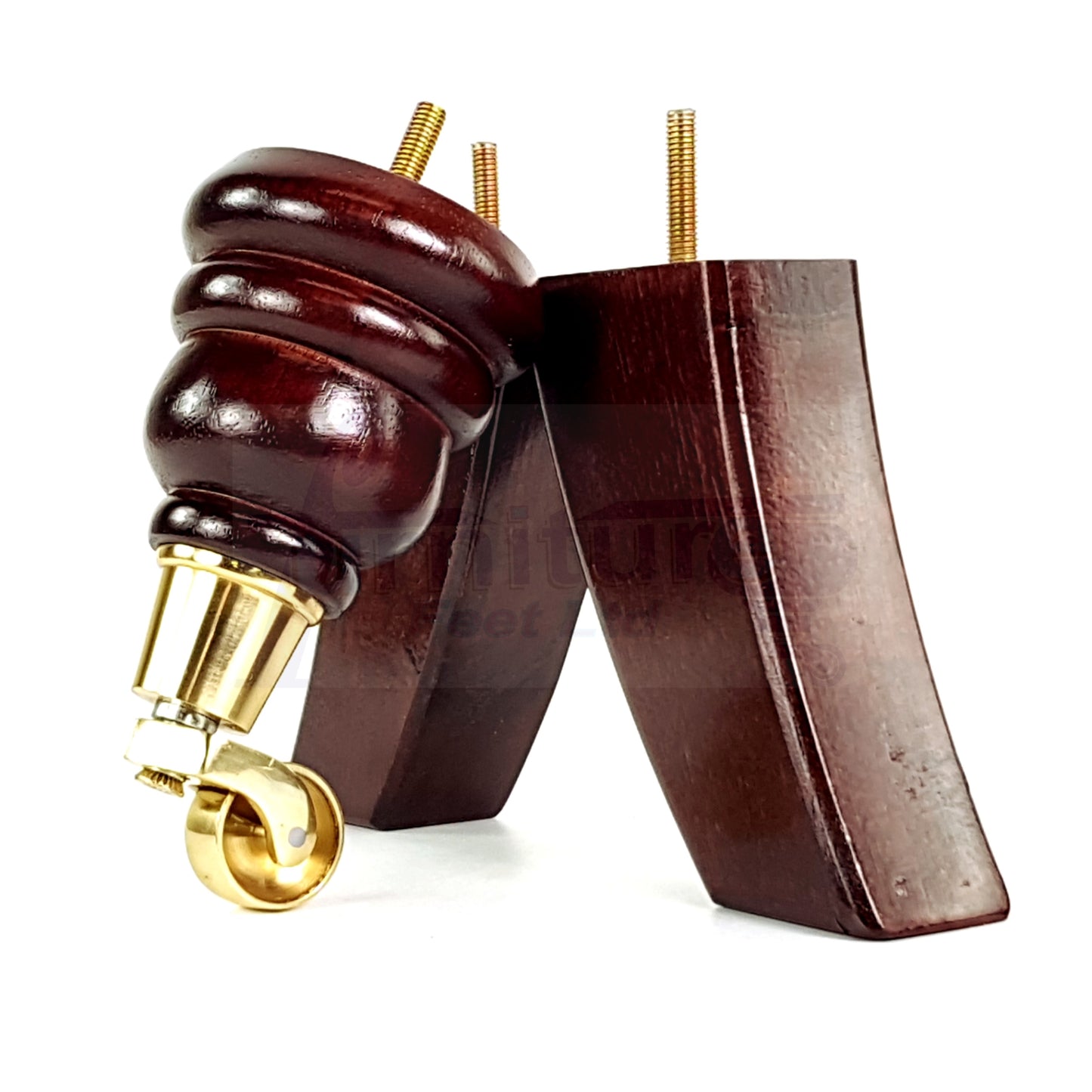 2 Replacement Wood Furniture Legs With Castors & 2 Curved Feet 155mm Chair Sofa Stool M8
