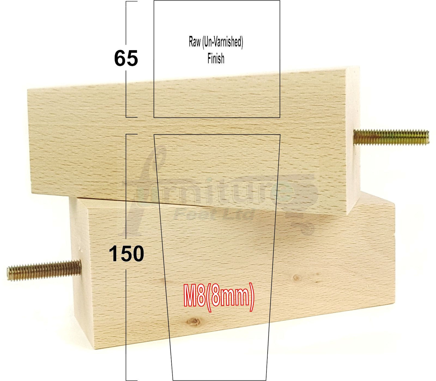 4 Solid Wood Furniture Feet Square Replacement Block Tapered Legs 150mm High M8 Sofa Chairs Stools Cabinets Beds