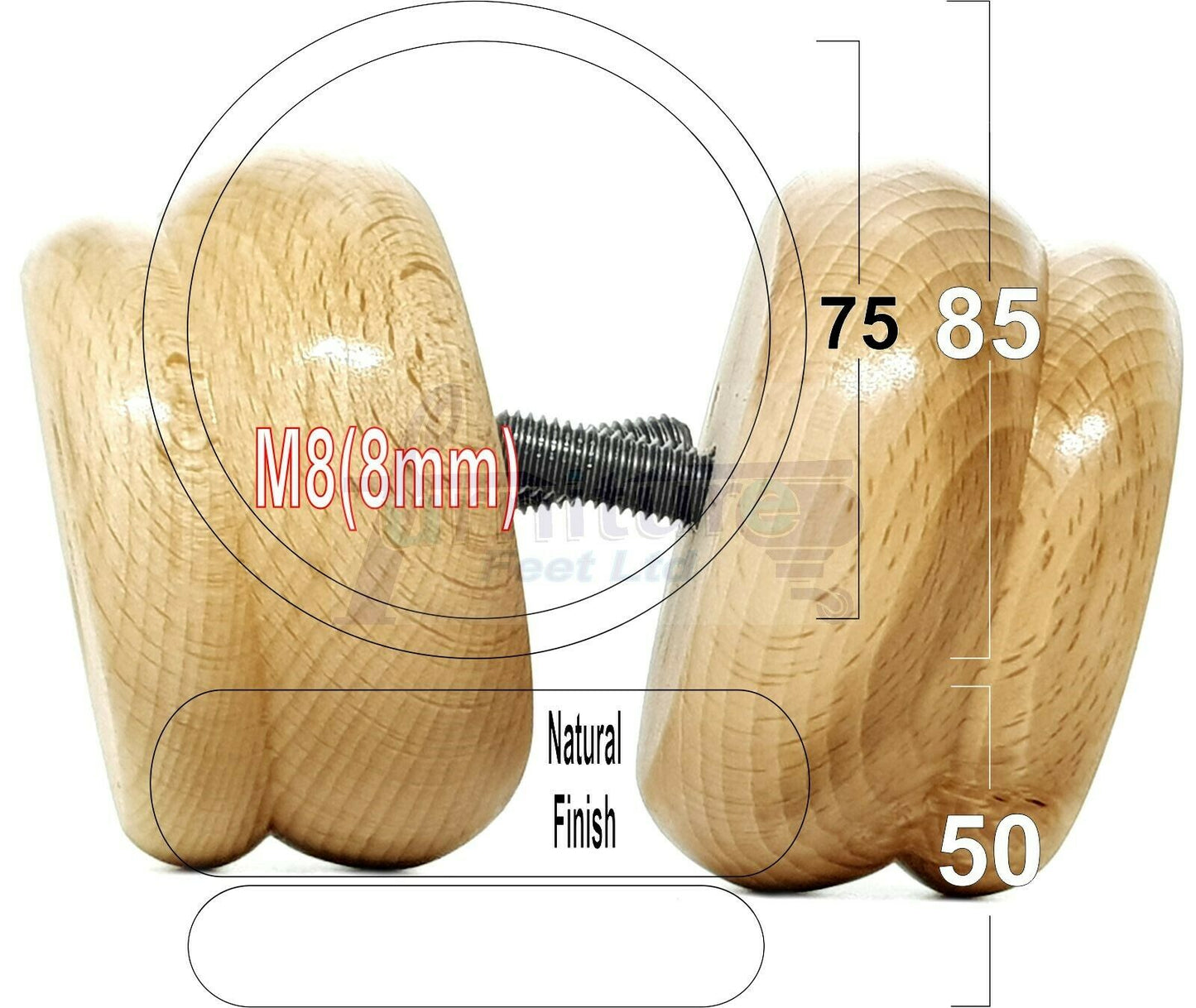 4 Turned Wood Furniture Legs Chair Sofa Bed M8 Replacement Bun Feet 50mm High