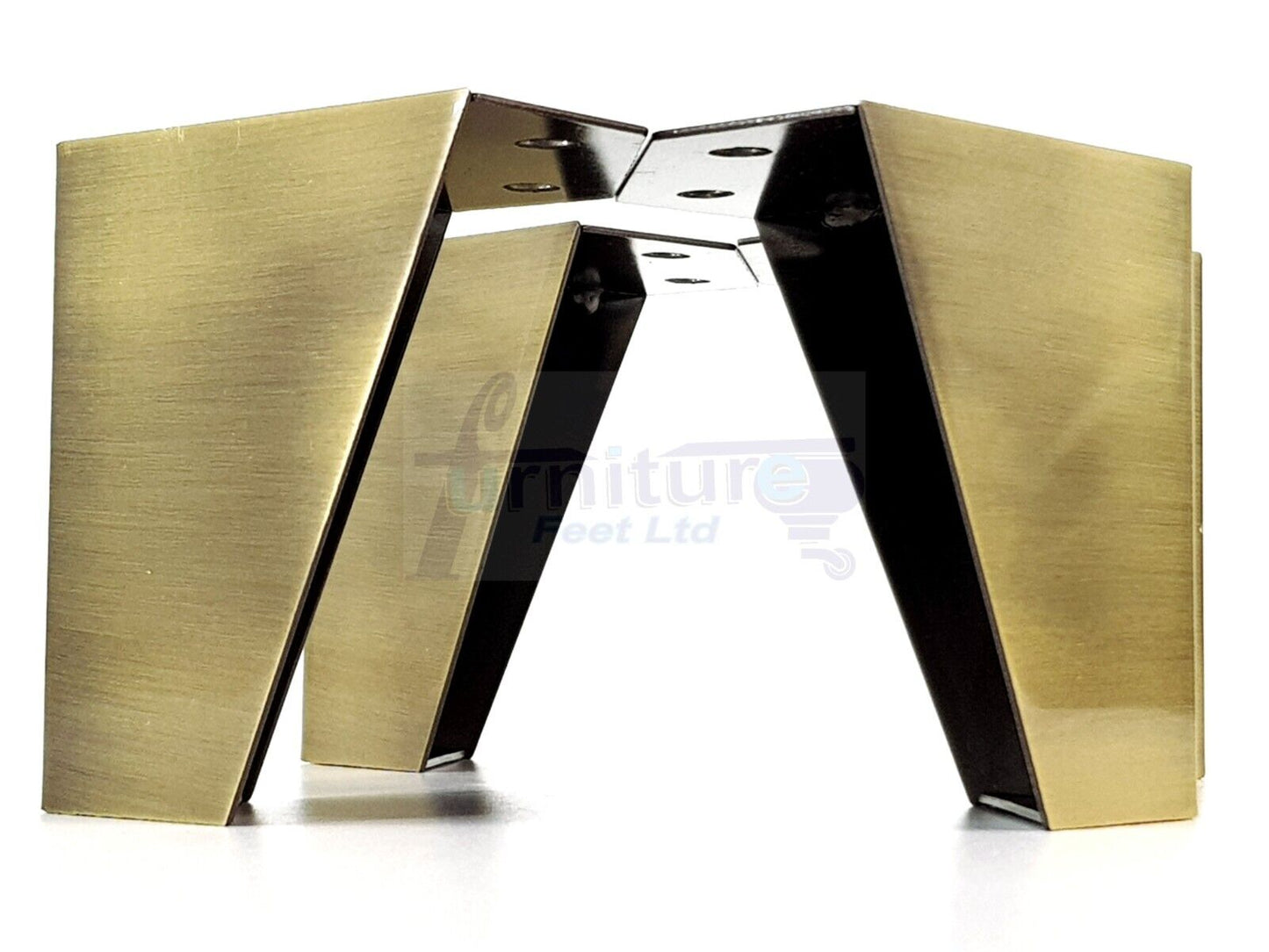 4x Metal Furniture Legs 95mm High Chair Feet Cabinets Brushed Brass (Self-Fix)