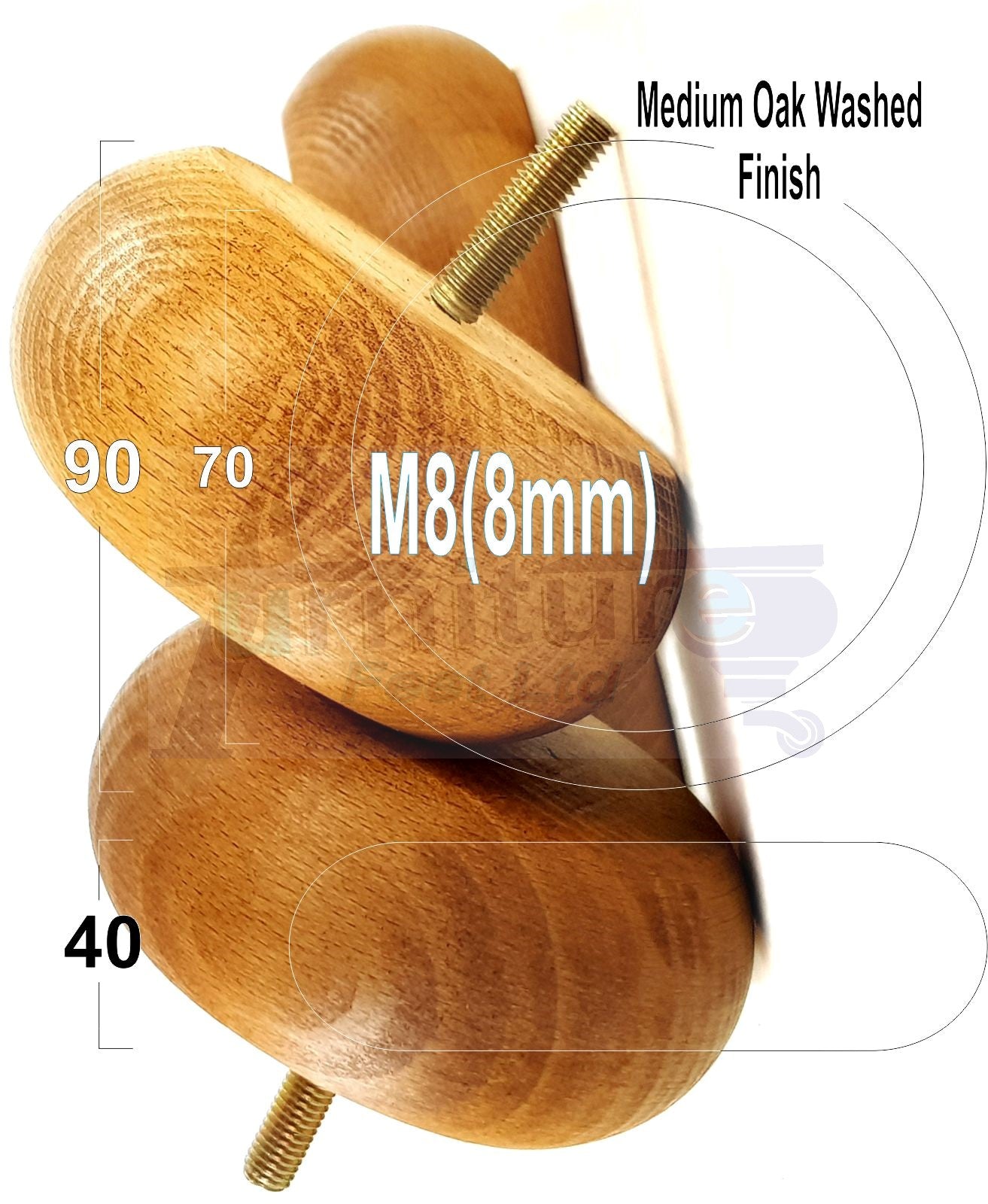 4 Solid Wood Furniture Bun Feet Replacement Legs 40mm High For Chairs Stools Sofa's Beds Settee and Cabinets M8 Multiple Colours