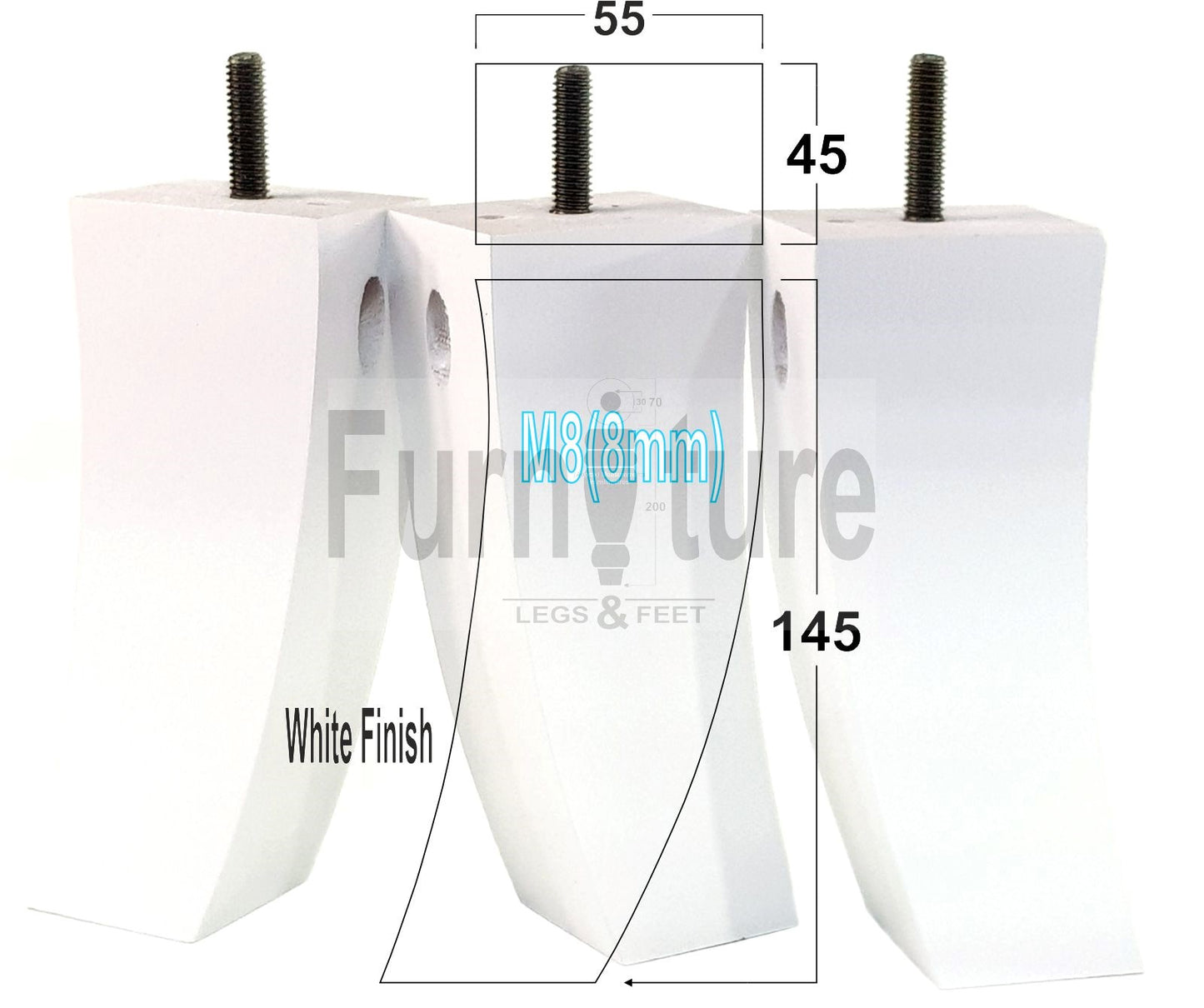 Set Of 4 Solid Wood Curved Furniture Feet Replacement Legs 145mm High M8(8mm)