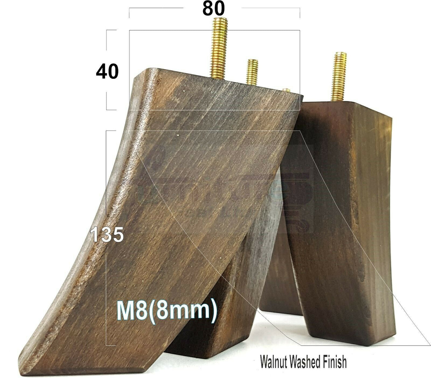 SET OF 4 WOODEN FURNITURE FEET 135mm HIGH REPLACEMENT SOFA LEGS 8mm Thread