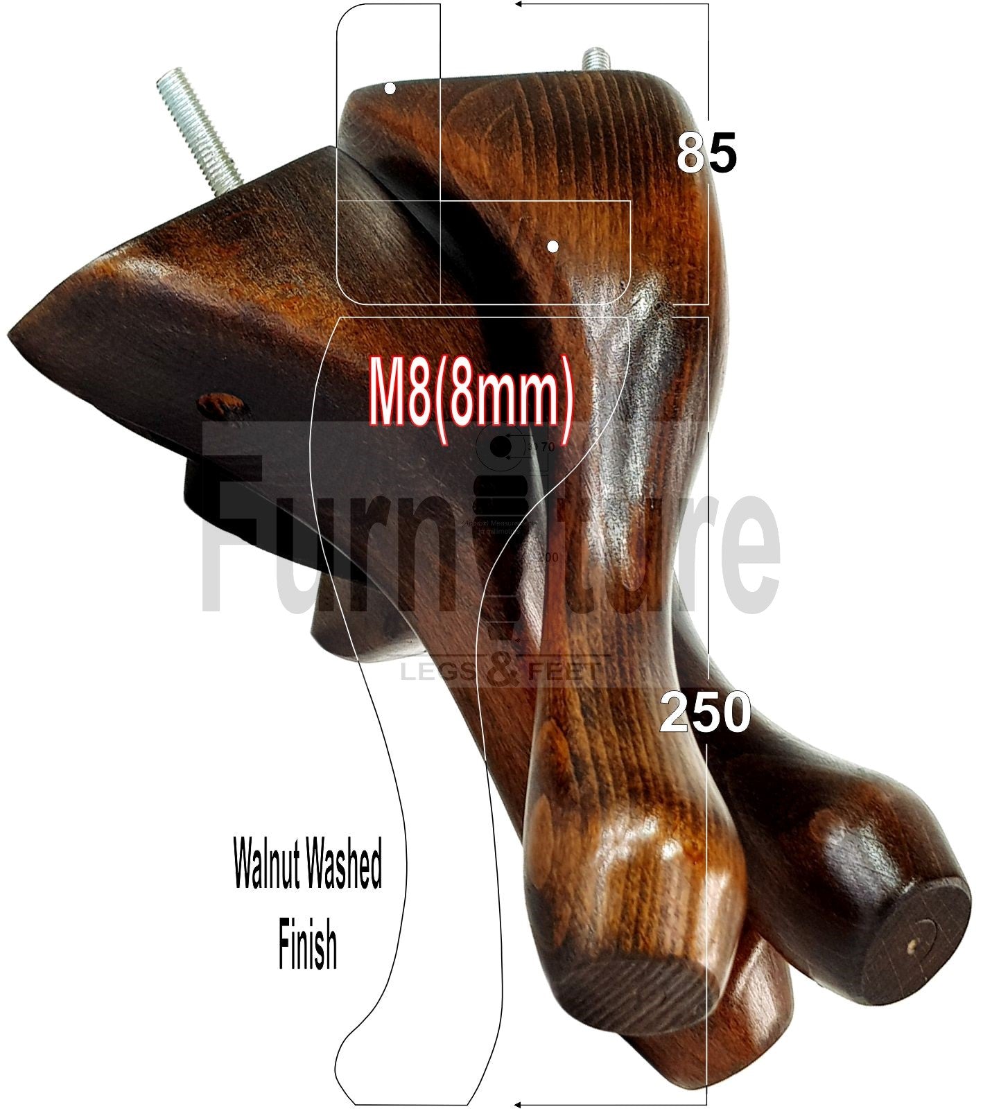 4 Replacement Traditional Queen Anne Furniture Leg 250mm High Sofa Chair Beds M8