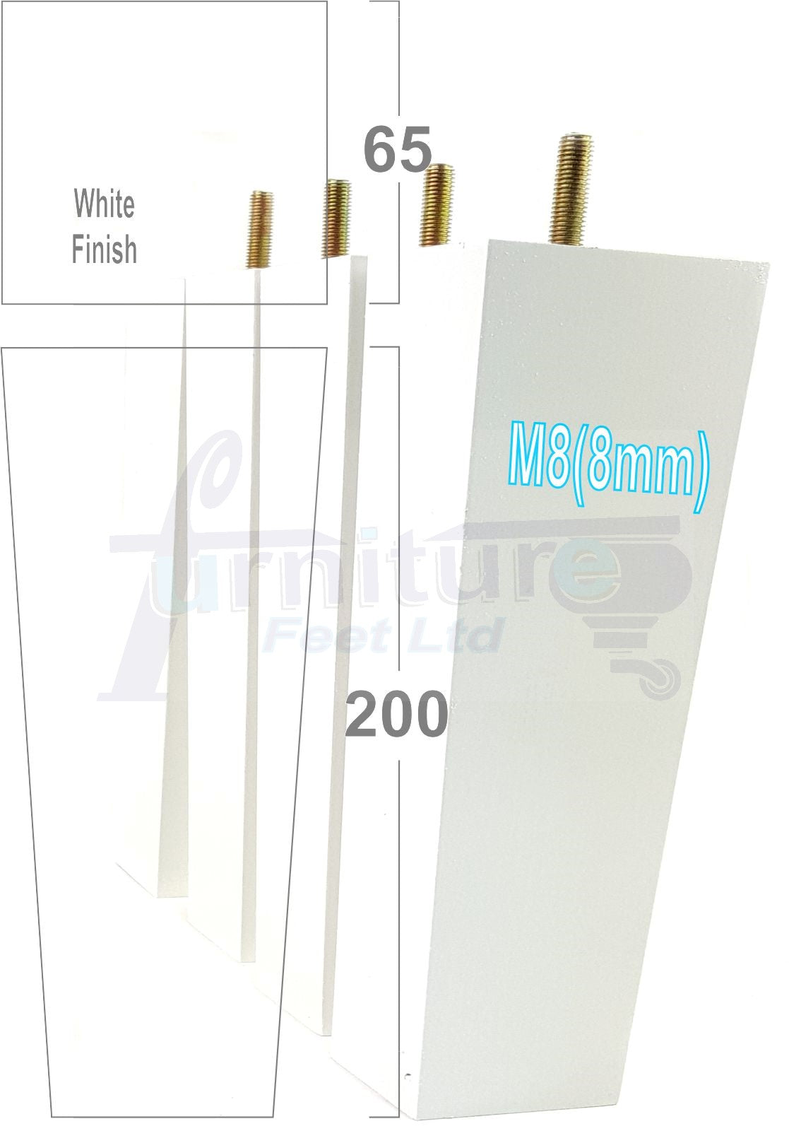 4 Solid Wood Furniture Feet Square Replacement Block Tapered Legs 200mm High M8 Sofa Chairs Stools Cabinets Beds