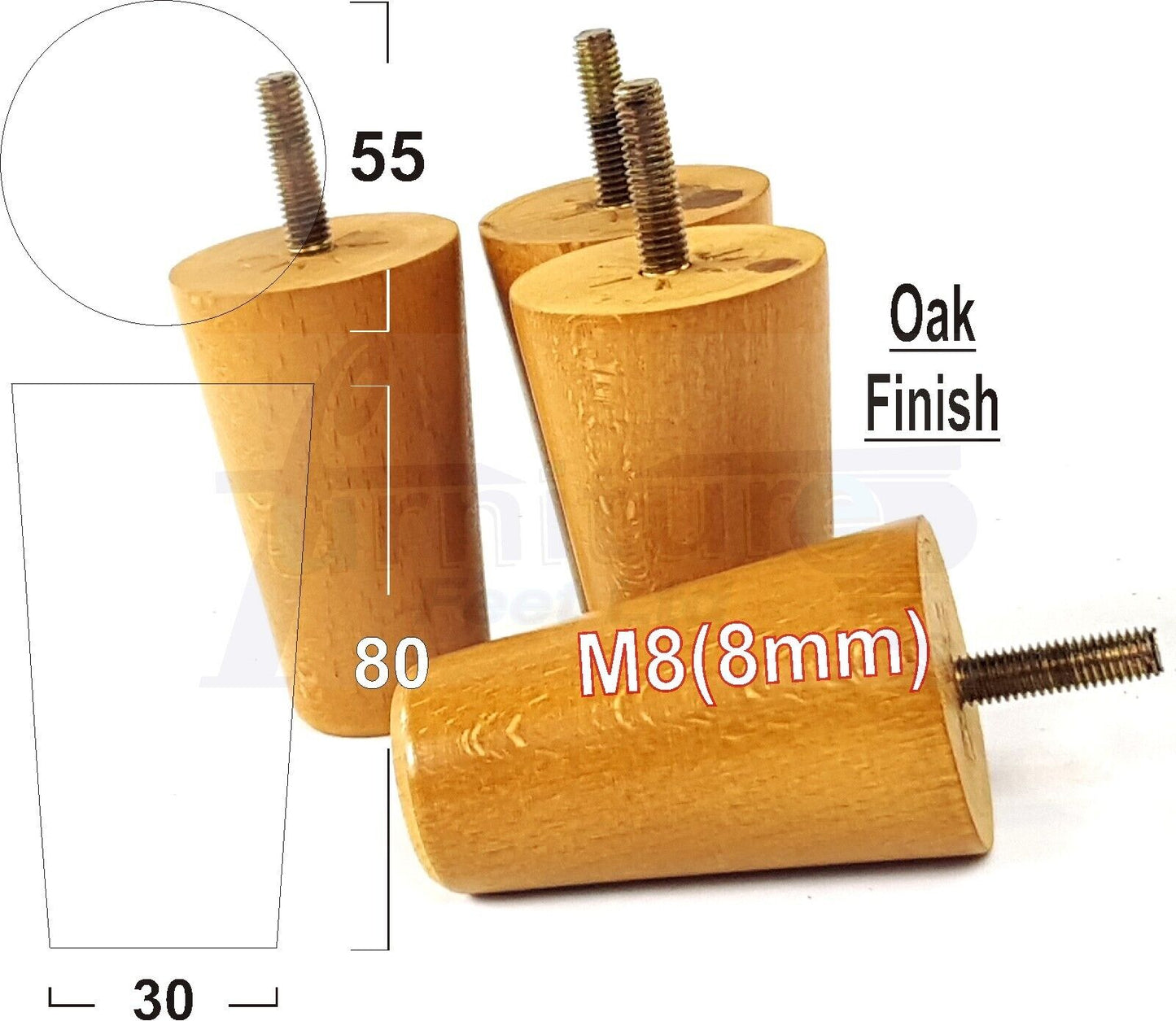 Turned Solid Wood Furniture Feet Round Replacement Mid Century Retro Legs 80mm High M8 Various Colours Set of 4 Sofa Chairs Stools Cabinets
