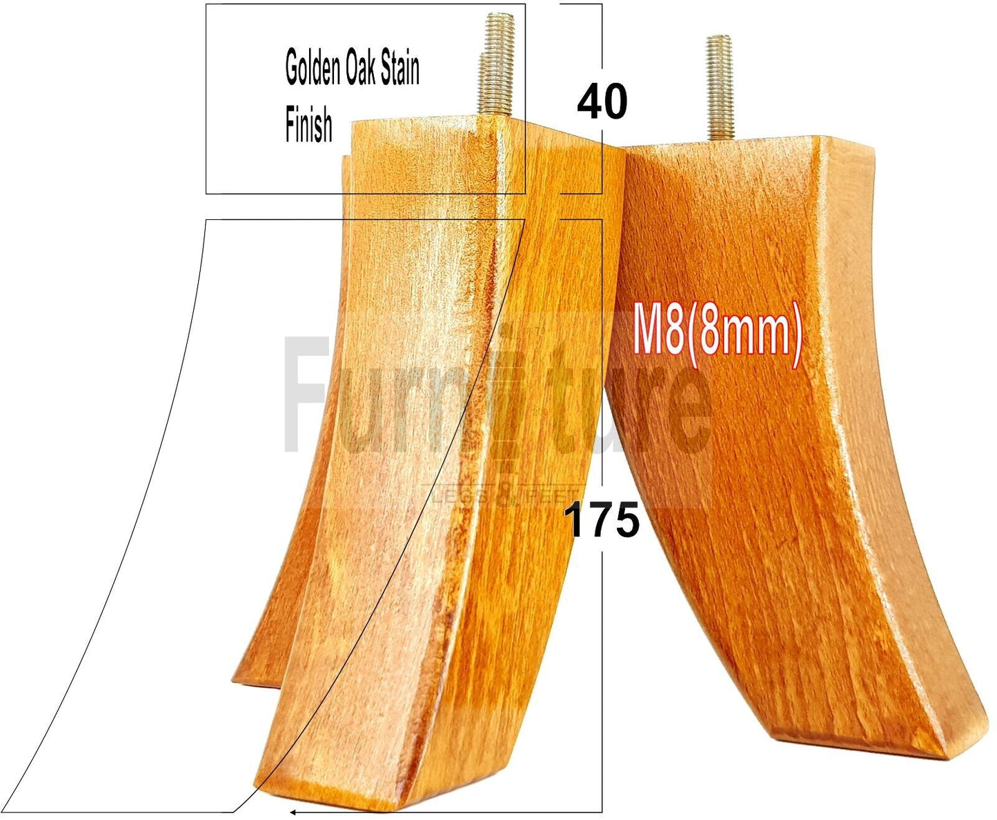 SET OF 4 WOODEN FURNITURE FEET 175mm HIGH REPLACEMENT SOFA LEGS 8mm Thread