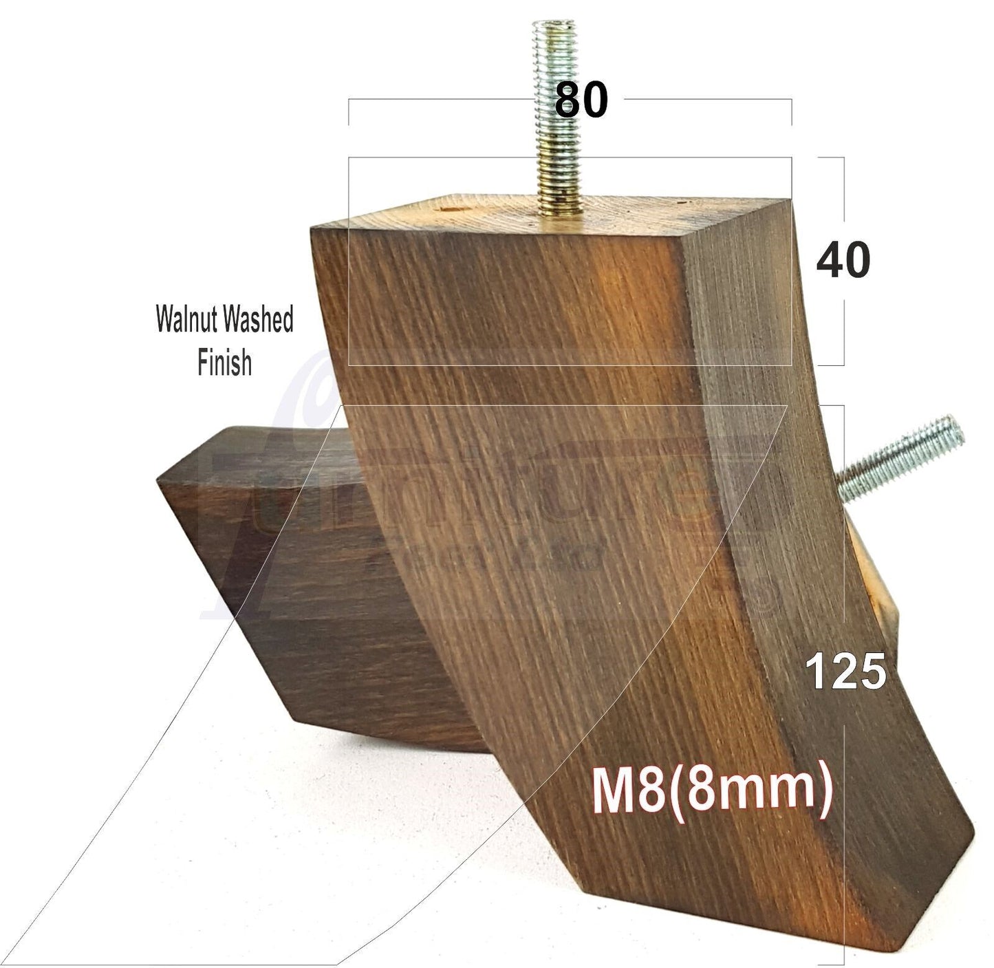 SET OF 4 WOODEN FURNITURE FEET 125mm HIGH REPLACEMENT SOFA LEGS 8mm Thread