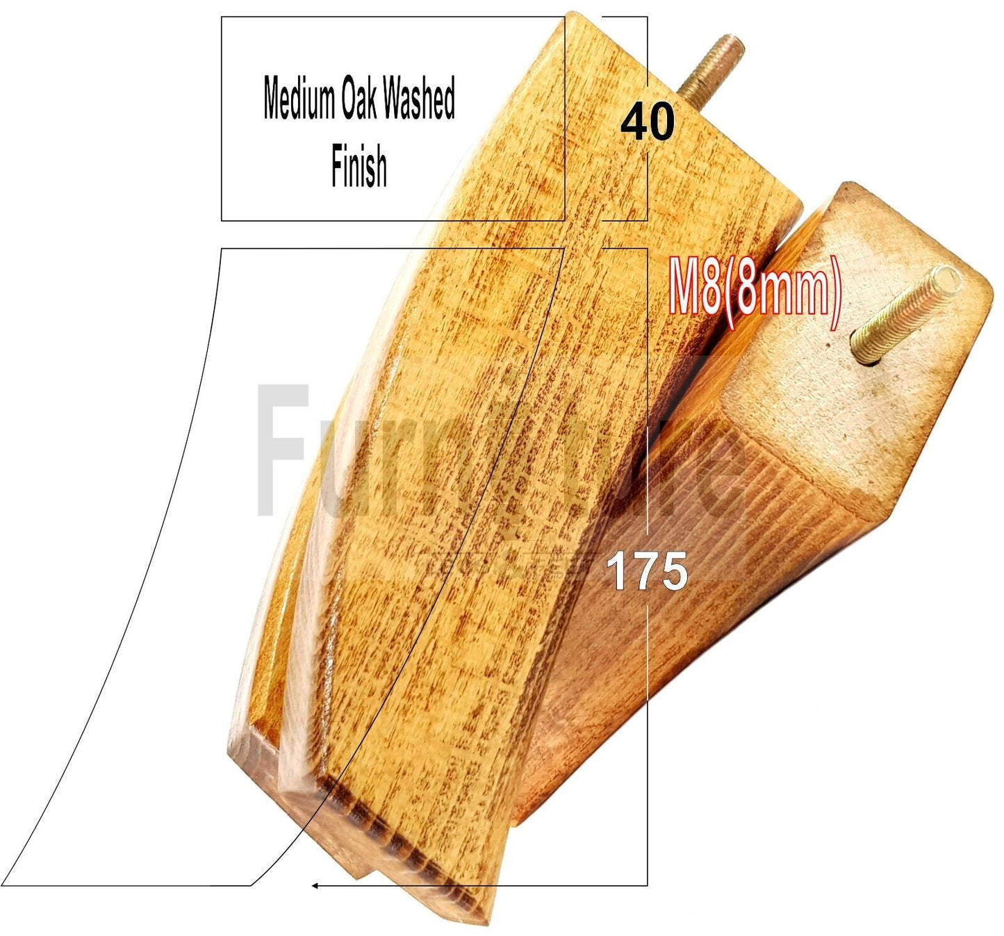 SET OF 4 WOODEN FURNITURE FEET 175mm HIGH REPLACEMENT SOFA LEGS 8mm Thread