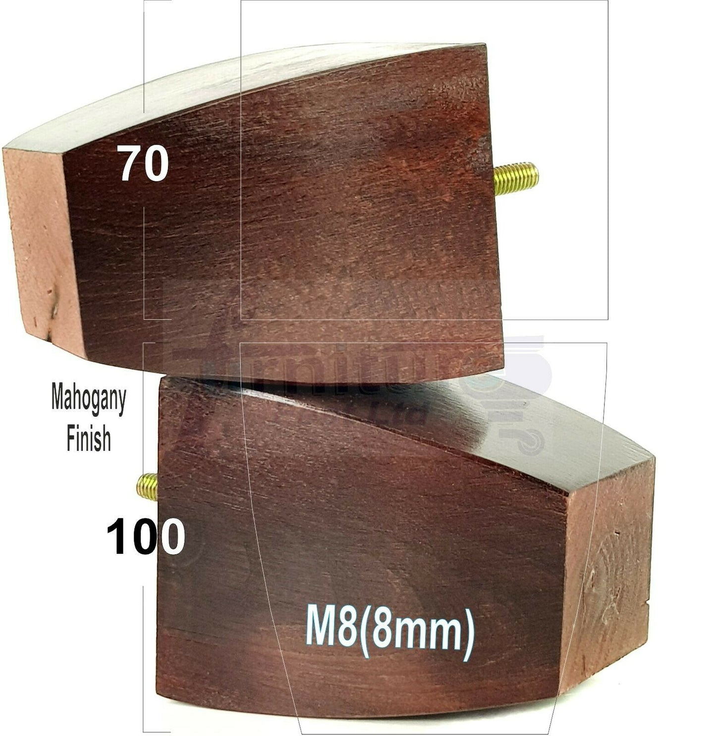 Set Of 4 Solid Wood Square Block Furniture Feet Replacement Legs 100mm High M8(8mm)