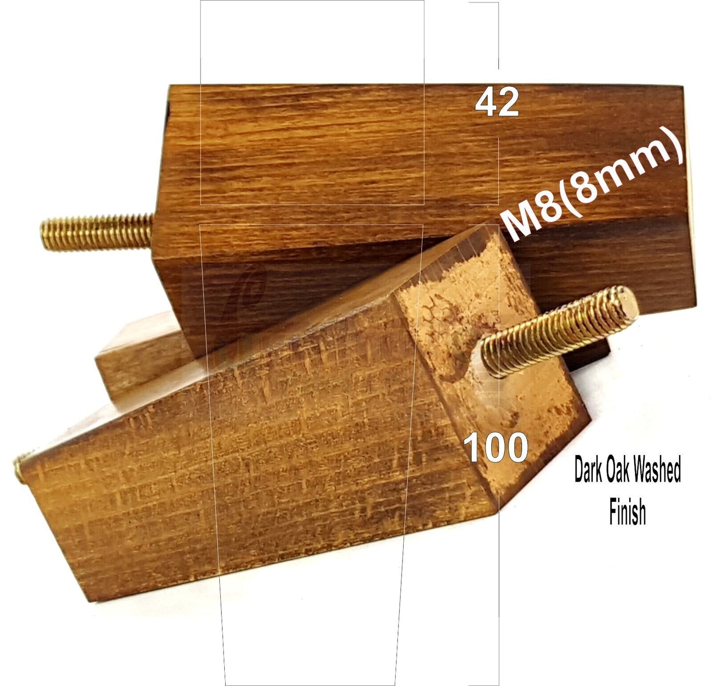 4x Solid Wood Block Furniture Legs Replacement Square Feet 100mm High M8(8mm)