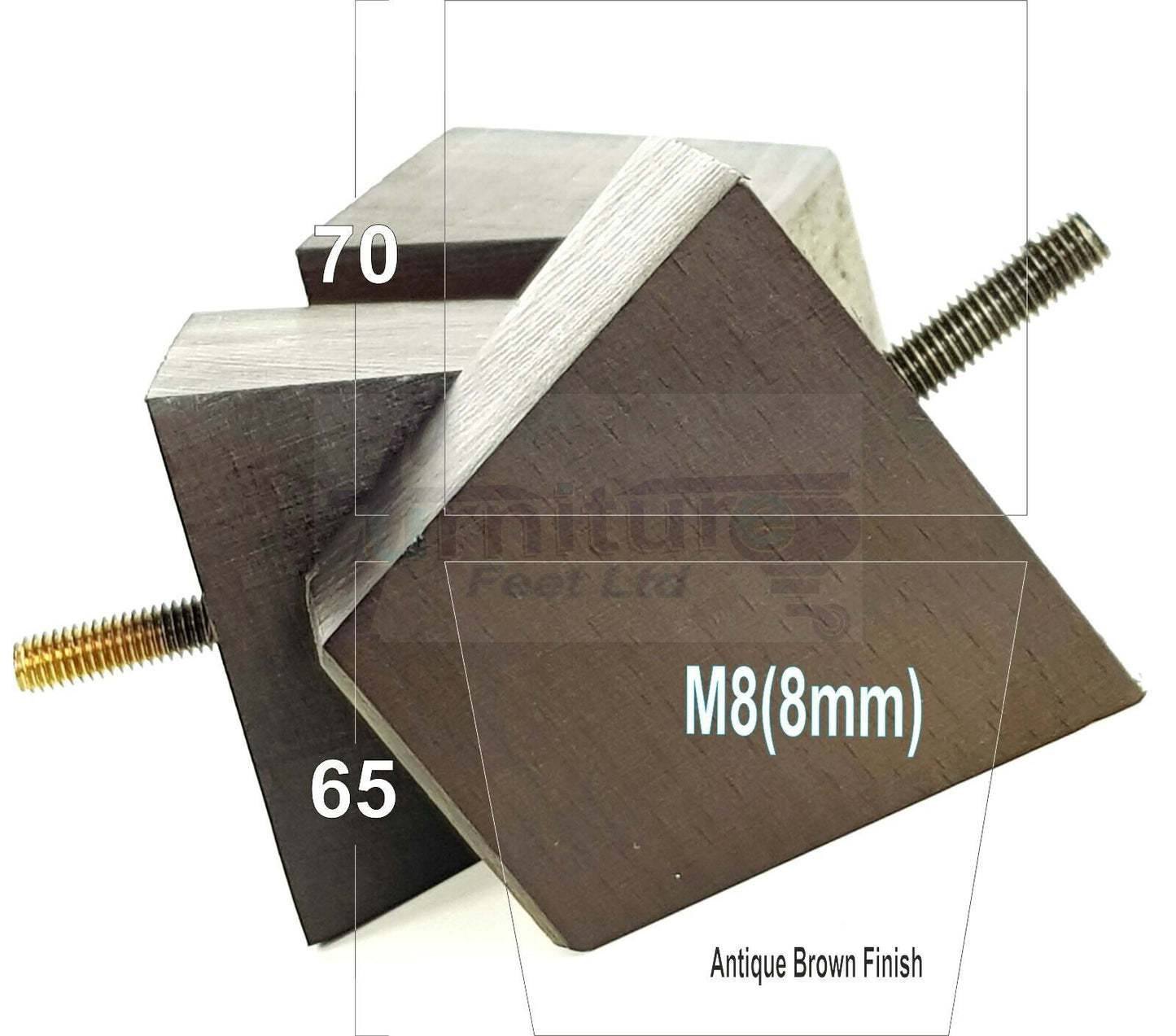 Set Of 4 Solid Wood Square Block Furniture Feet Replacement Legs 65mm High M8(8mm)