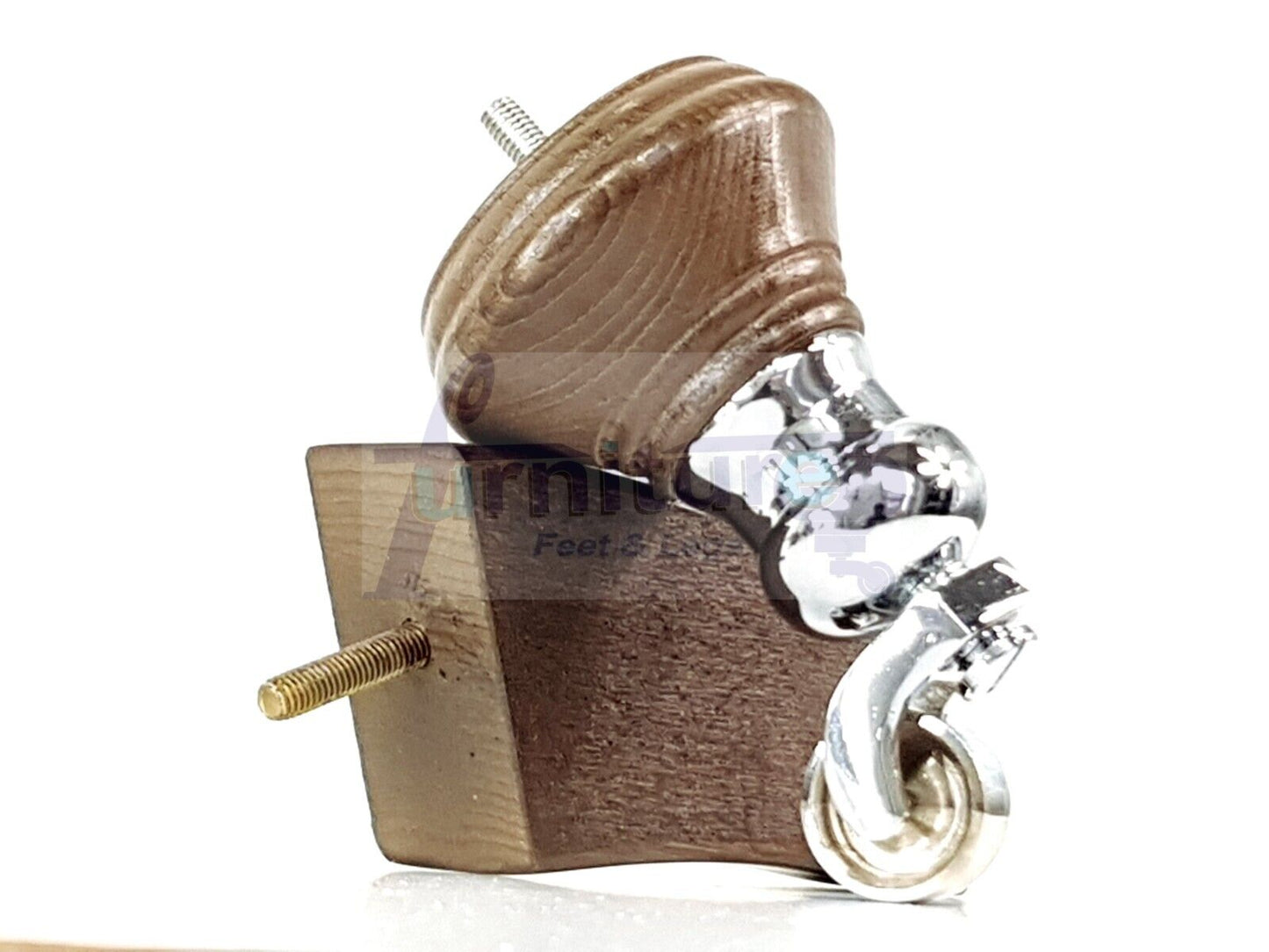 2 Antique Brown Stain Wood Furniture Sofa Feet With Castor 125mm & 2 Curved Legs Chair Settee 100mm High M8