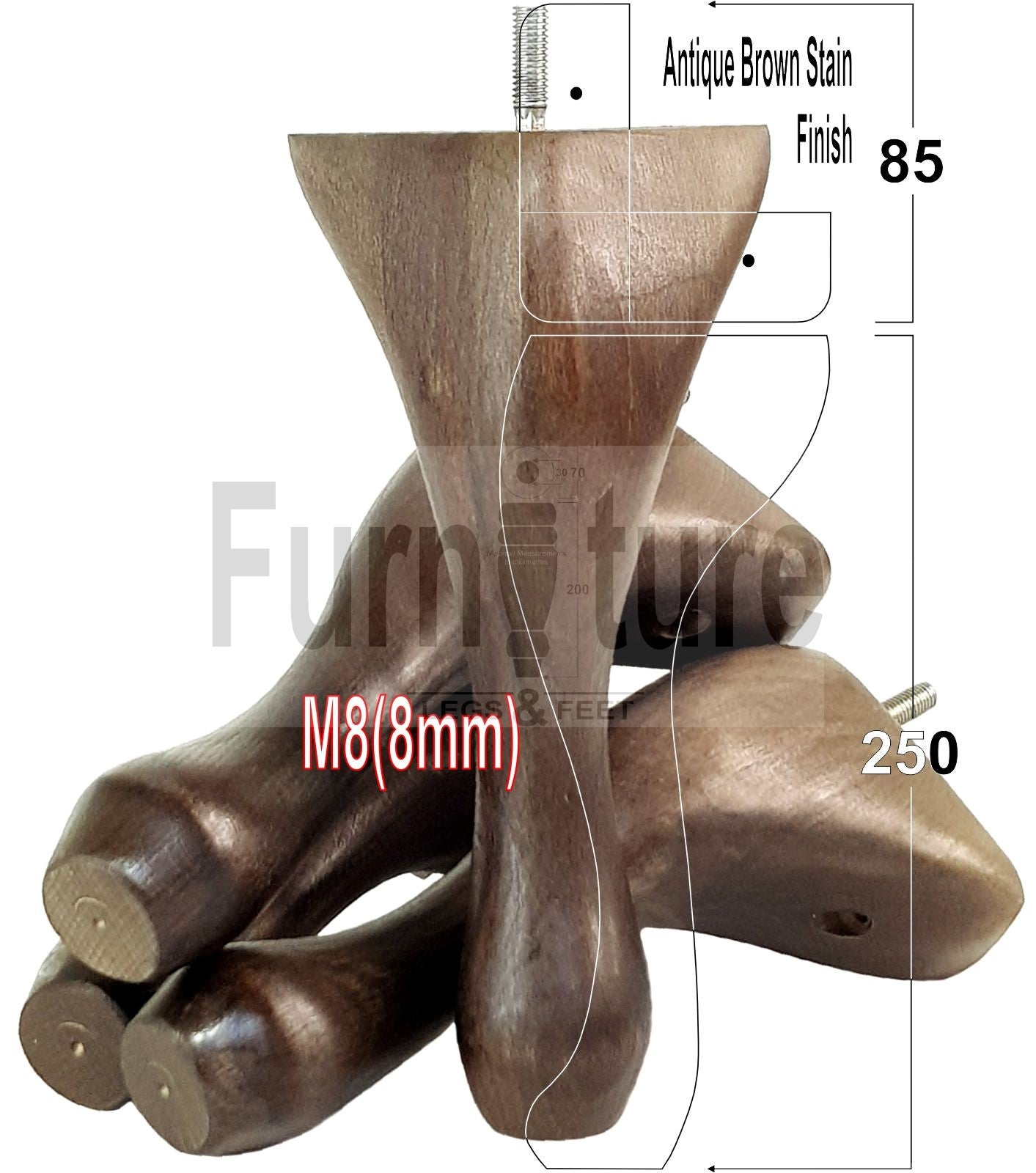 4 Replacement Traditional Queen Anne Furniture Leg 250mm High Sofa Chair Beds M8