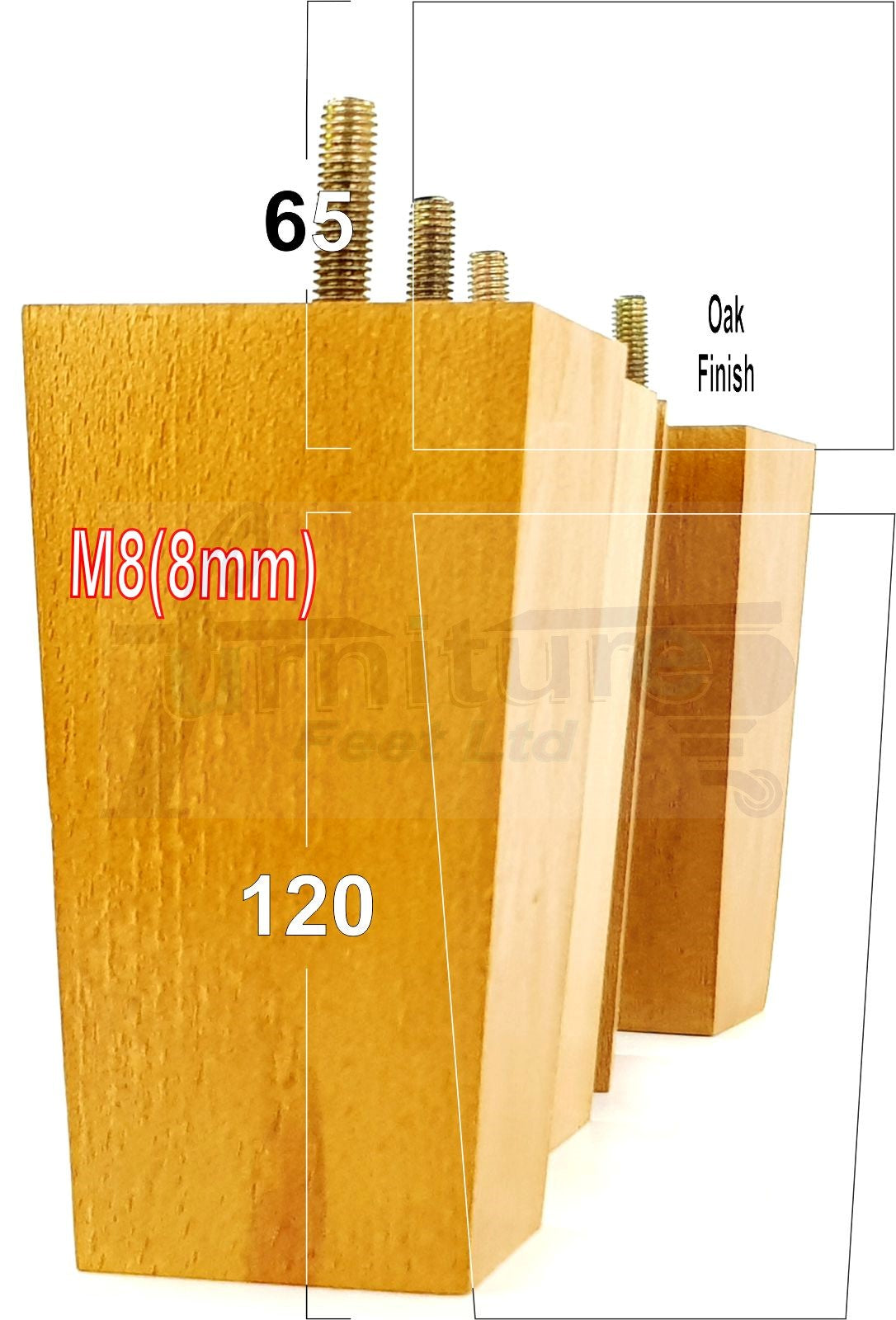 Solid Wood Furniture Feet Square Replacement Block Tapered Legs 120mm High M8 Set of 4 Sofa Chairs Stools Cabinets Beds