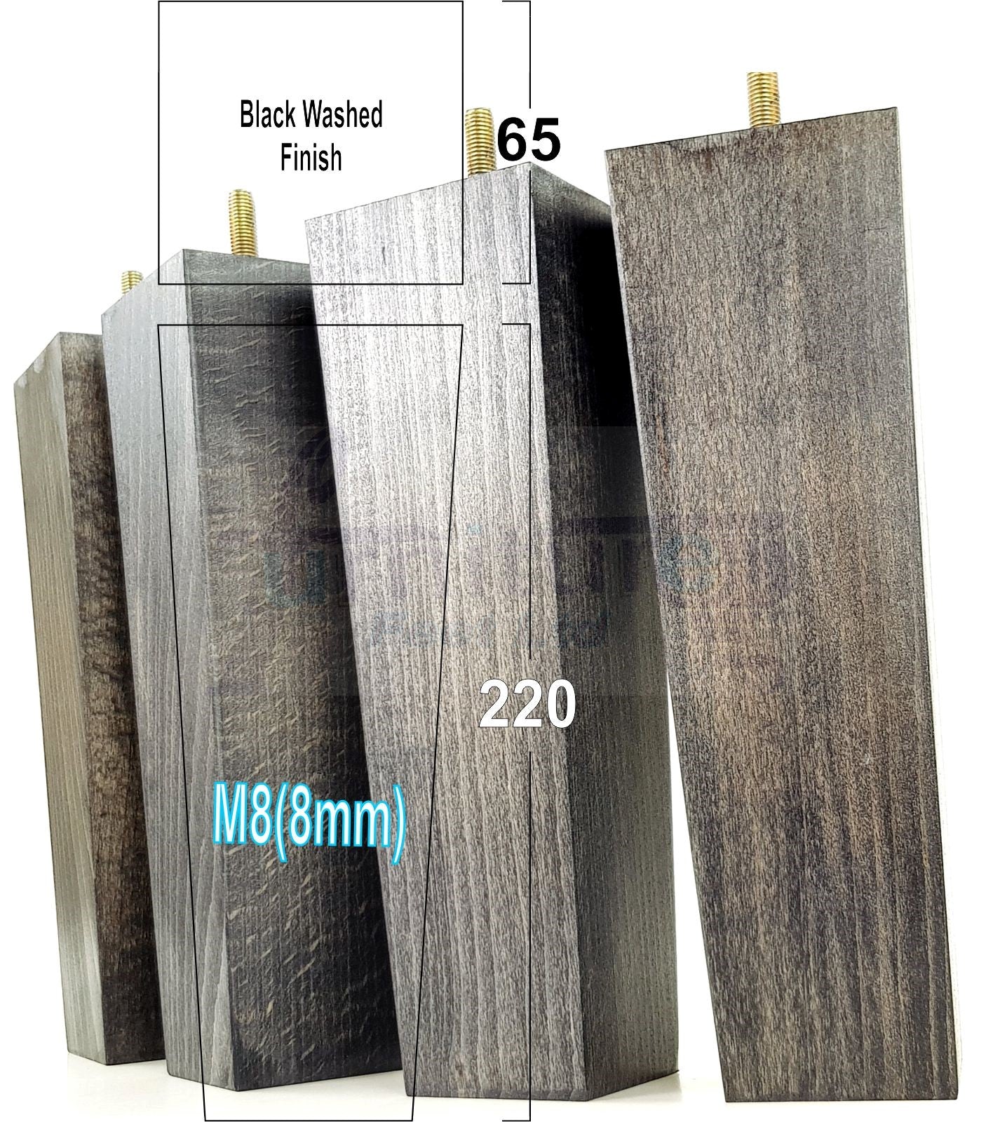 4 Solid Wood Furniture Feet Square Replacement Block Tapered Legs 220mm High M8 Sofa Chairs Stools Cabinets Beds
