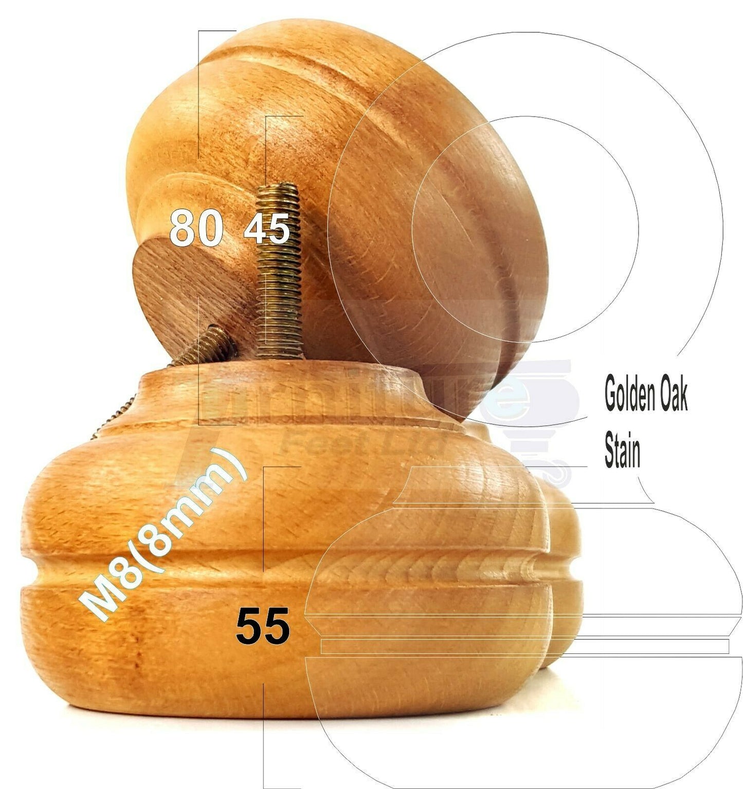 4 Wood Replacment Furniture Chair Legs M8 Sofa Settee Bed Stool Feet 55mm High