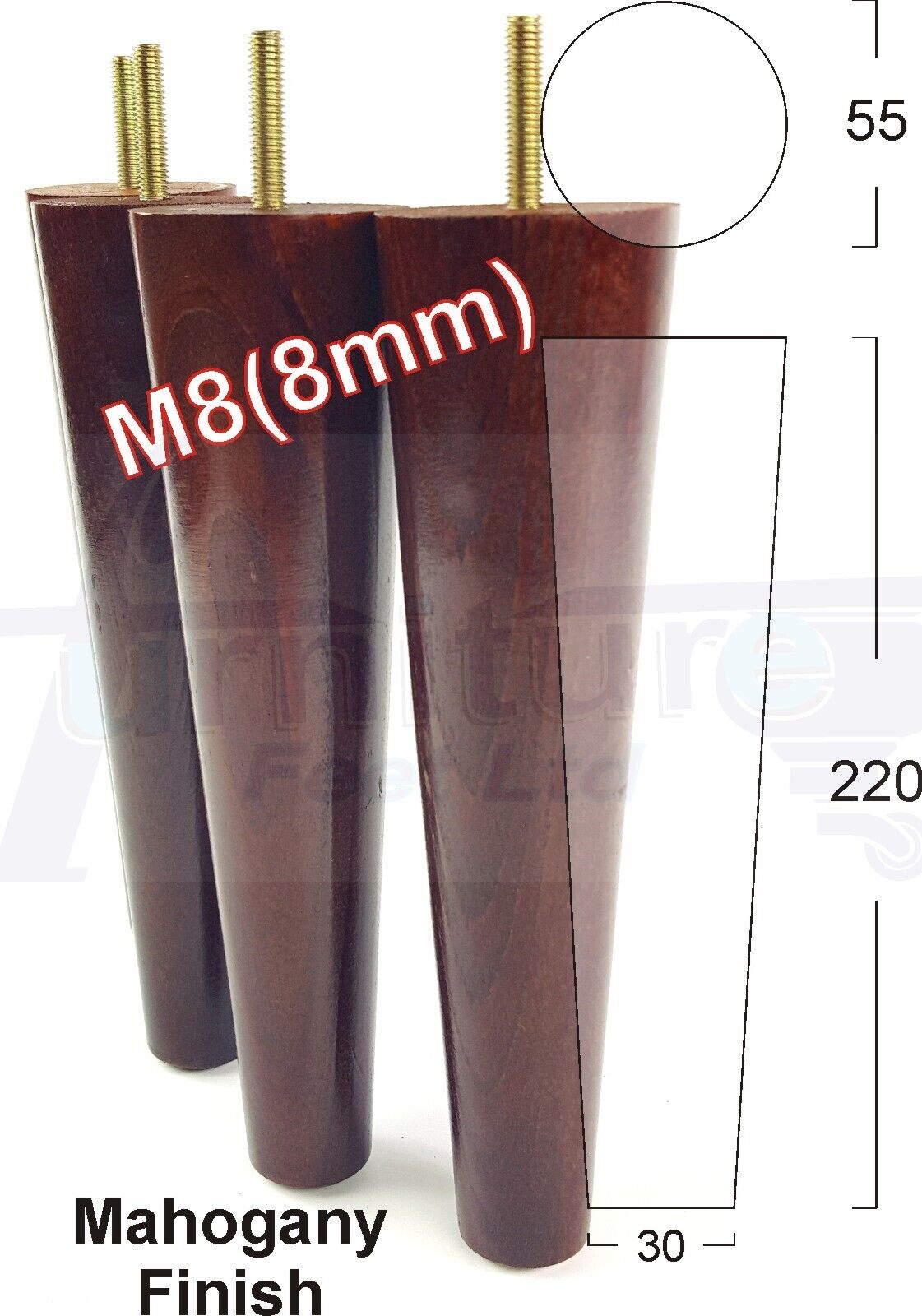 4 Retro Wood Replacement Furniture Chair Legs M8 Footstool Settee Sofa Feet 220mm High