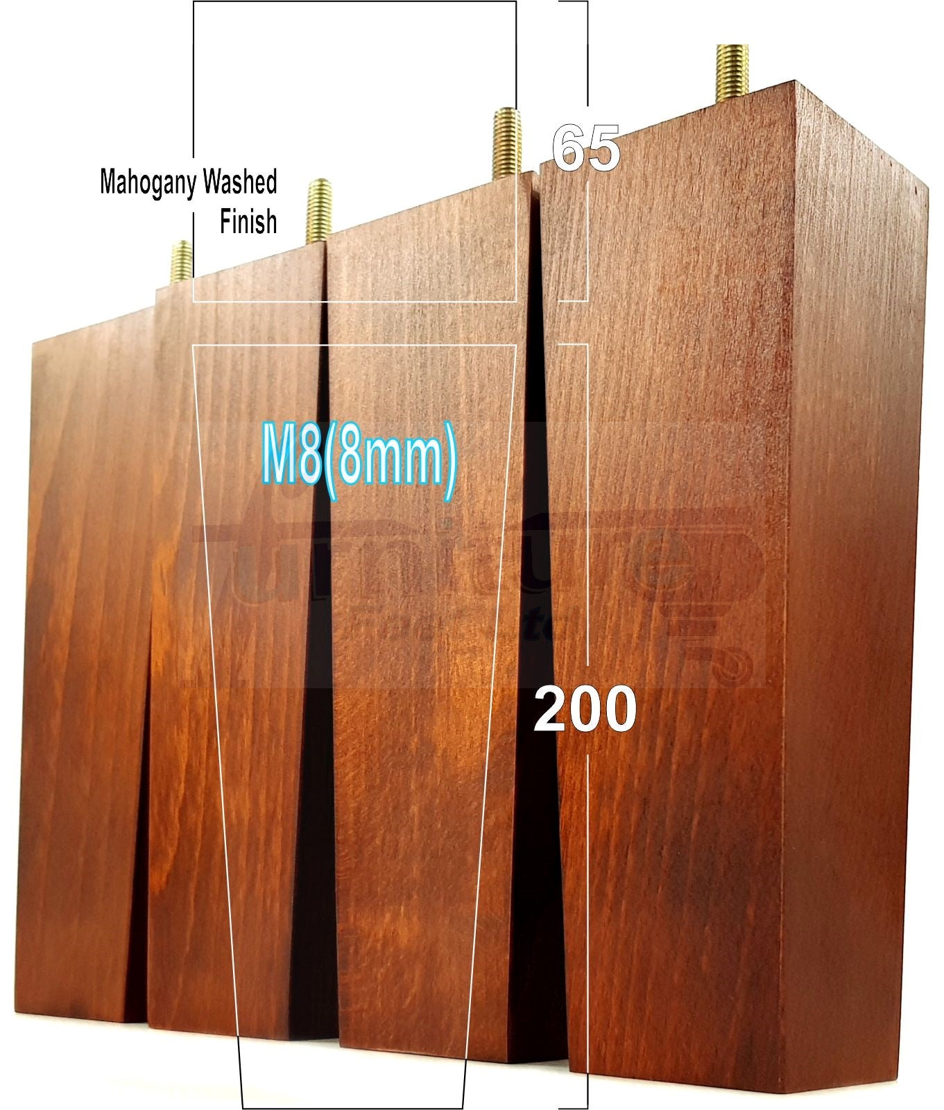 4 Solid Wood Furniture Feet Square Replacement Block Tapered Legs 200mm High M8 Sofa Chairs Stools Cabinets Beds