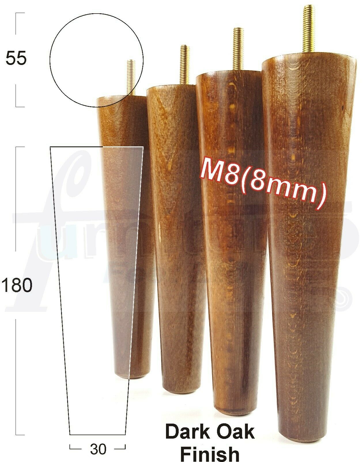 4 Retro Wood Replacement Furniture Chair Legs M8 Footstool Settee Sofa Feet 180mm High